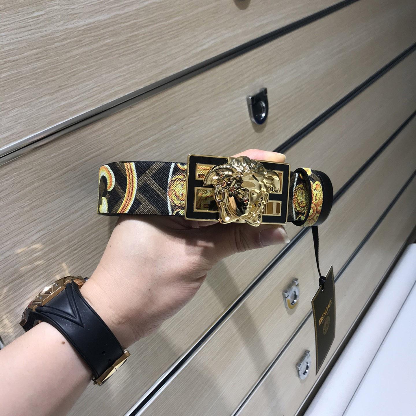 Versace Fendace Gold Baroque Reversible Belt - EUR FASHION