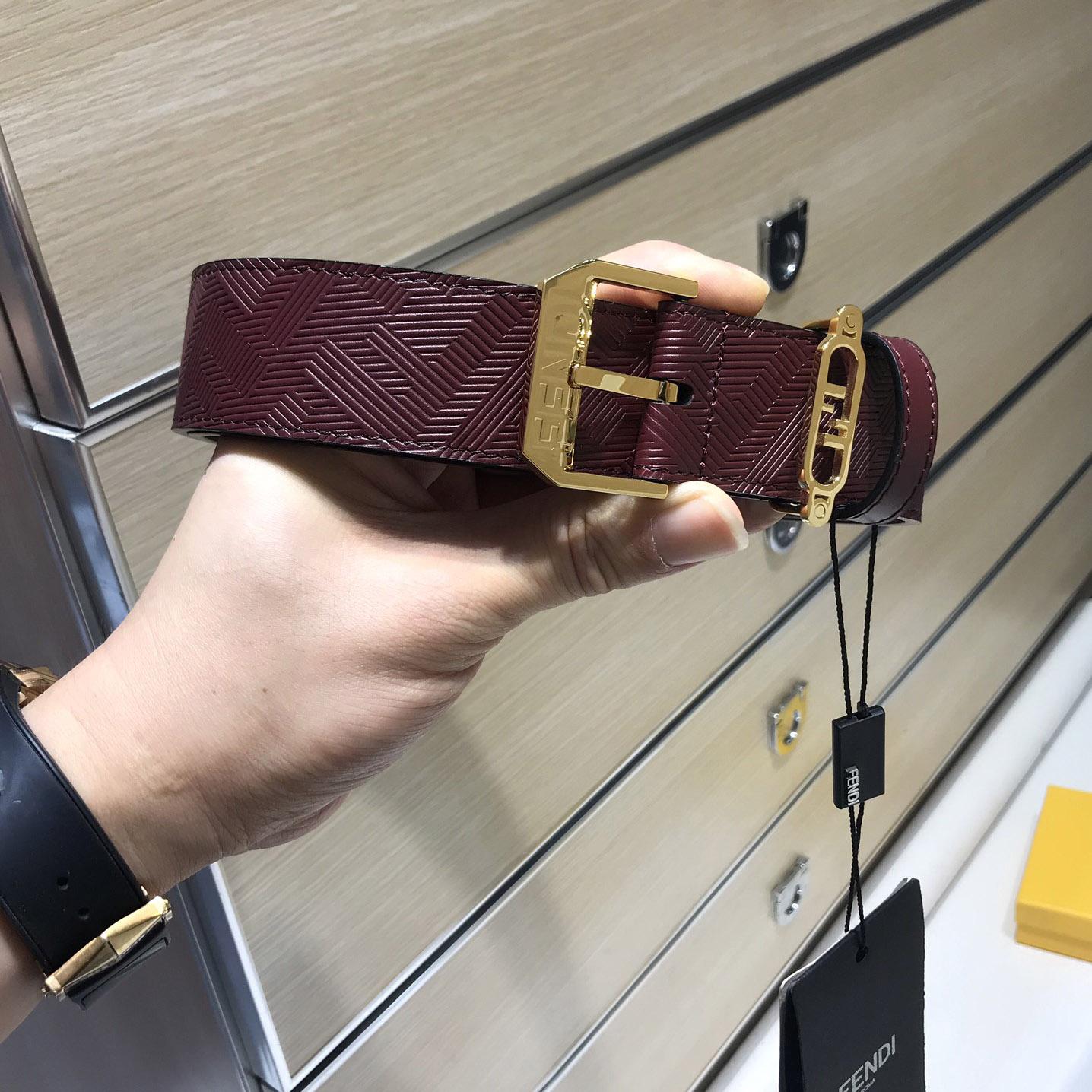 Fendi Edge Burgundy Leather Belt - EUR FASHION