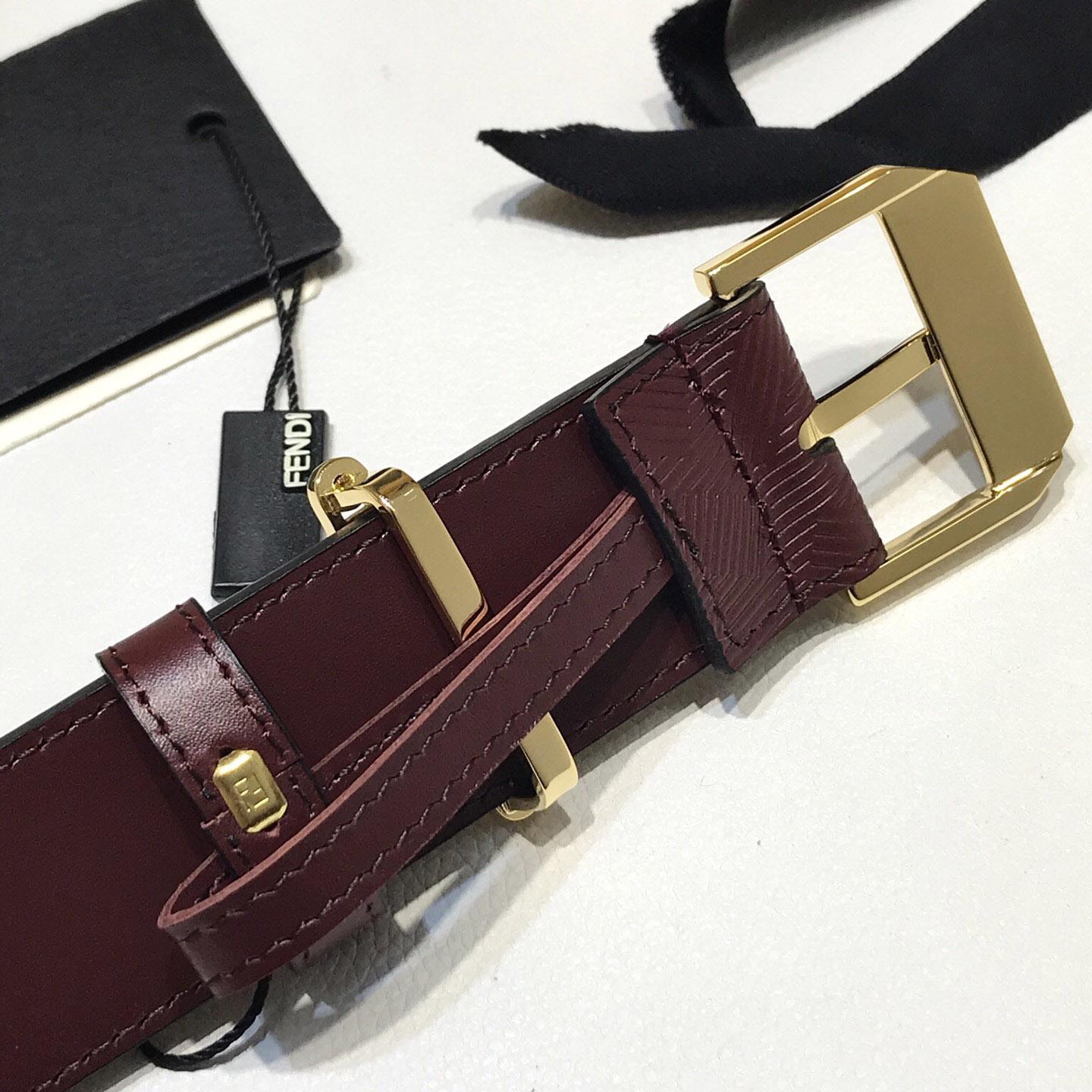 Fendi Edge Burgundy Leather Belt - EUR FASHION