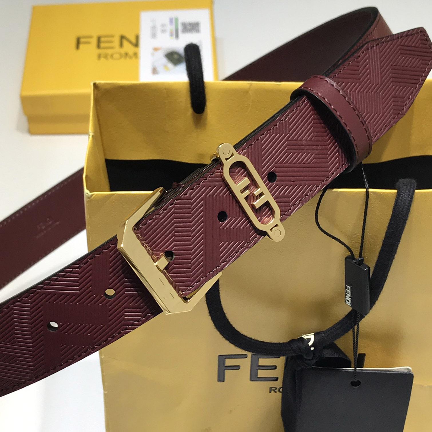 Fendi Edge Burgundy Leather Belt - EUR FASHION