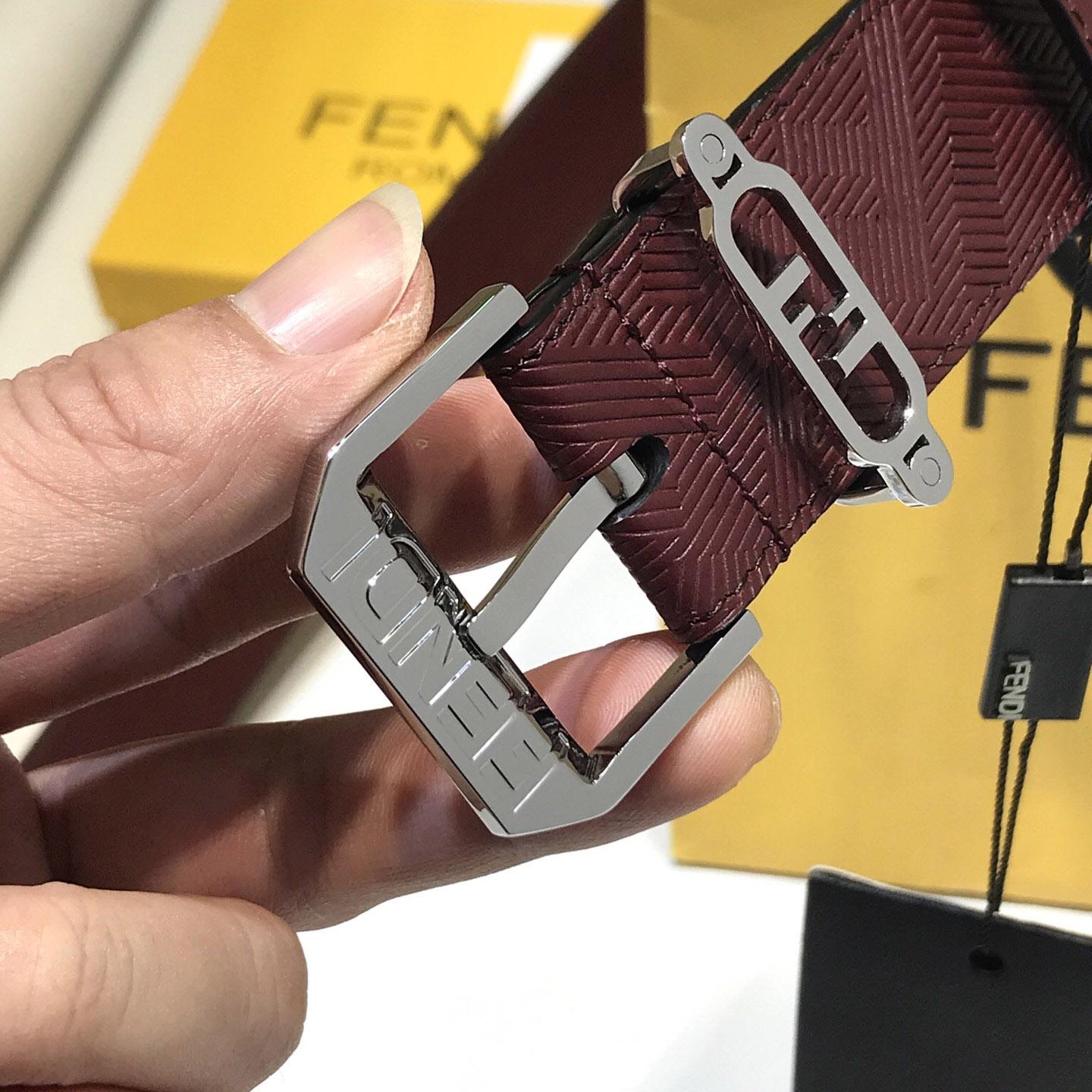 Fendi Edge Burgundy Leather Belt - EUR FASHION