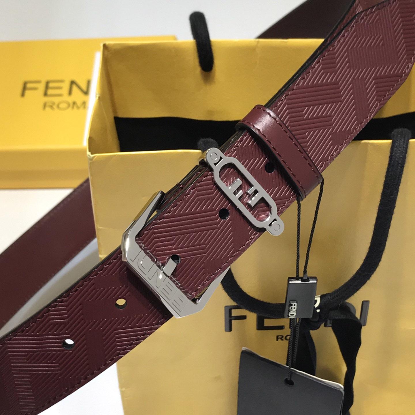 Fendi Edge Burgundy Leather Belt - EUR FASHION