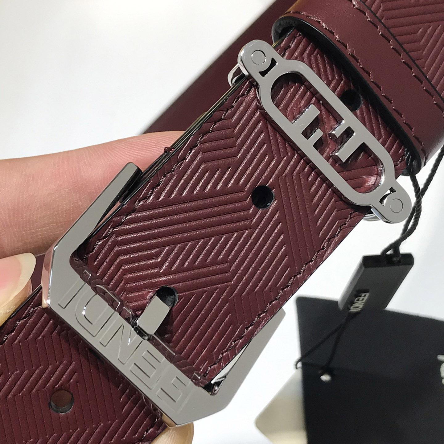 Fendi Edge Burgundy Leather Belt - EUR FASHION