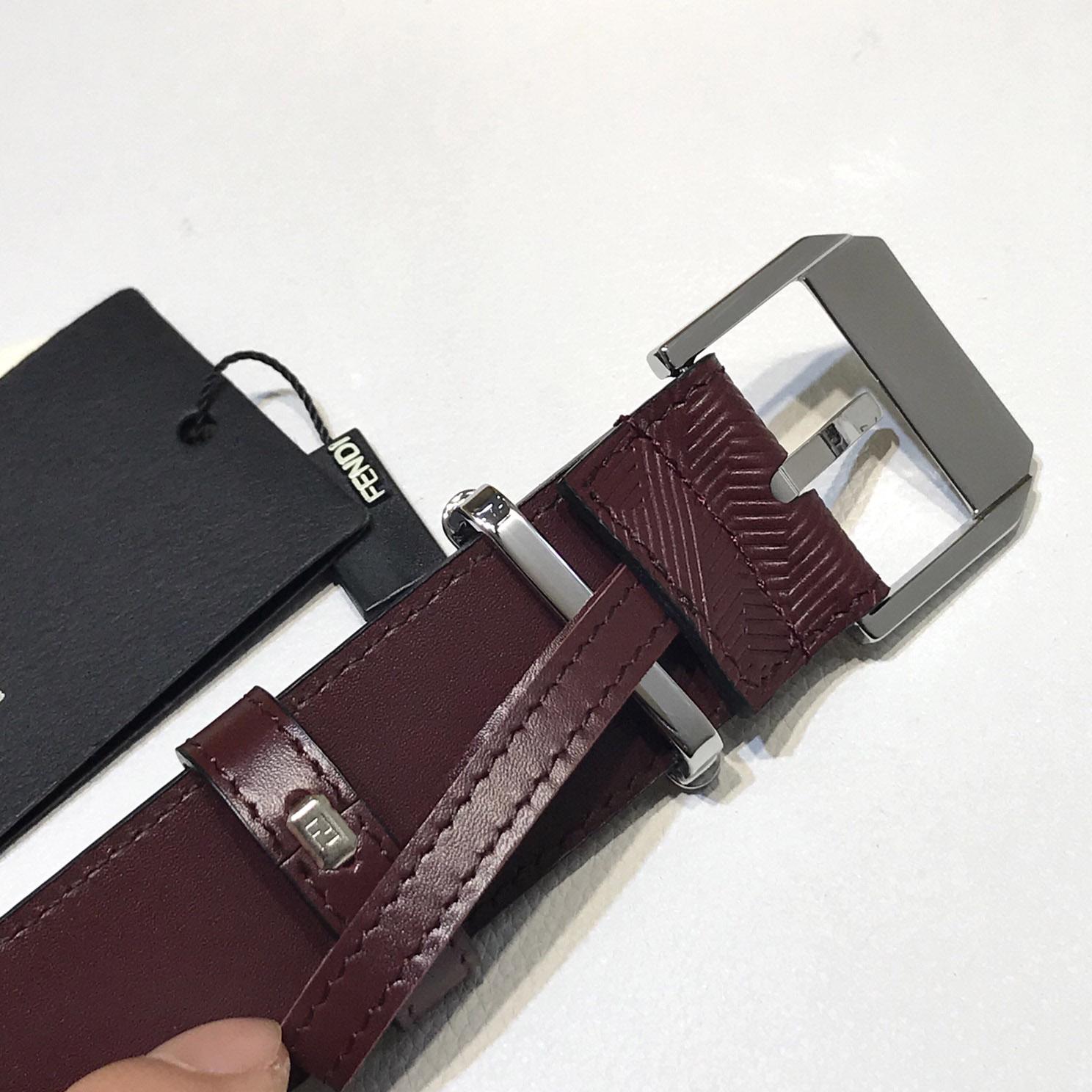 Fendi Edge Burgundy Leather Belt - EUR FASHION