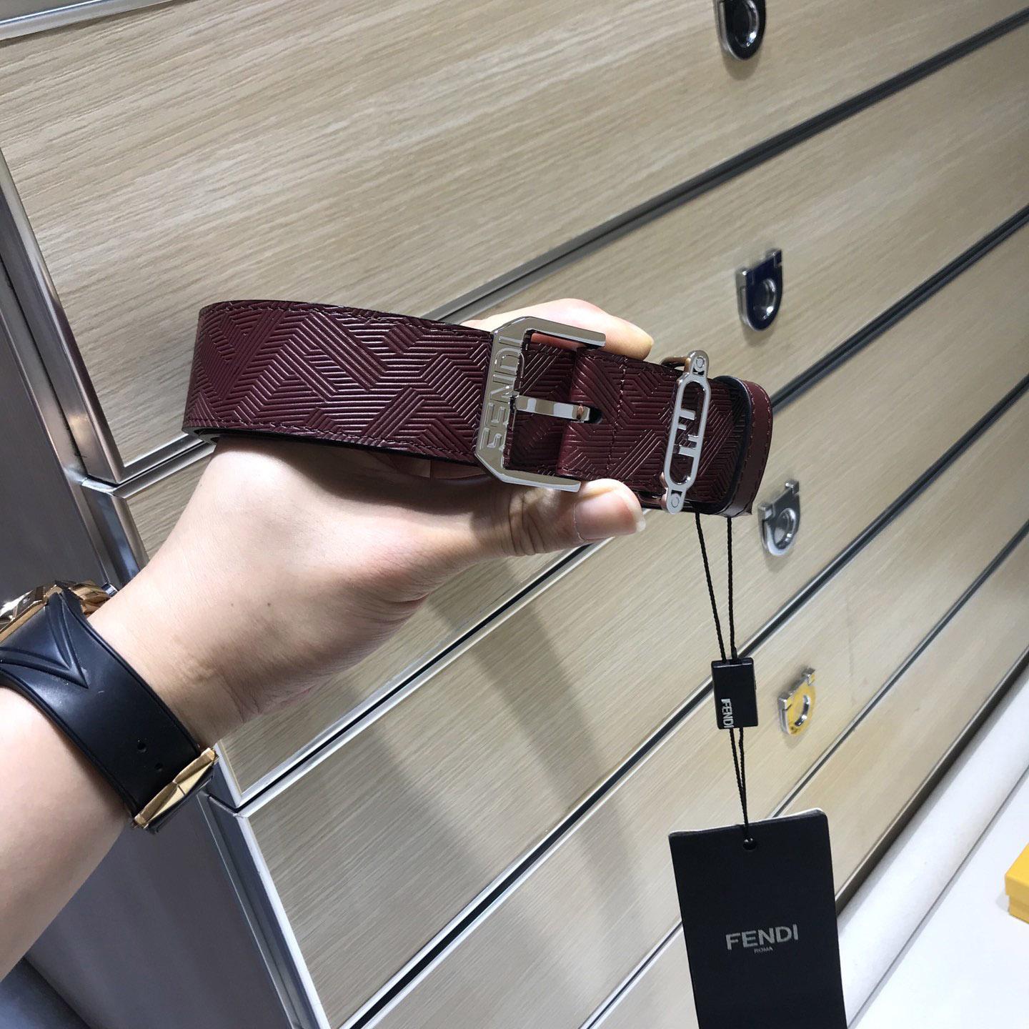 Fendi Edge Burgundy Leather Belt - EUR FASHION