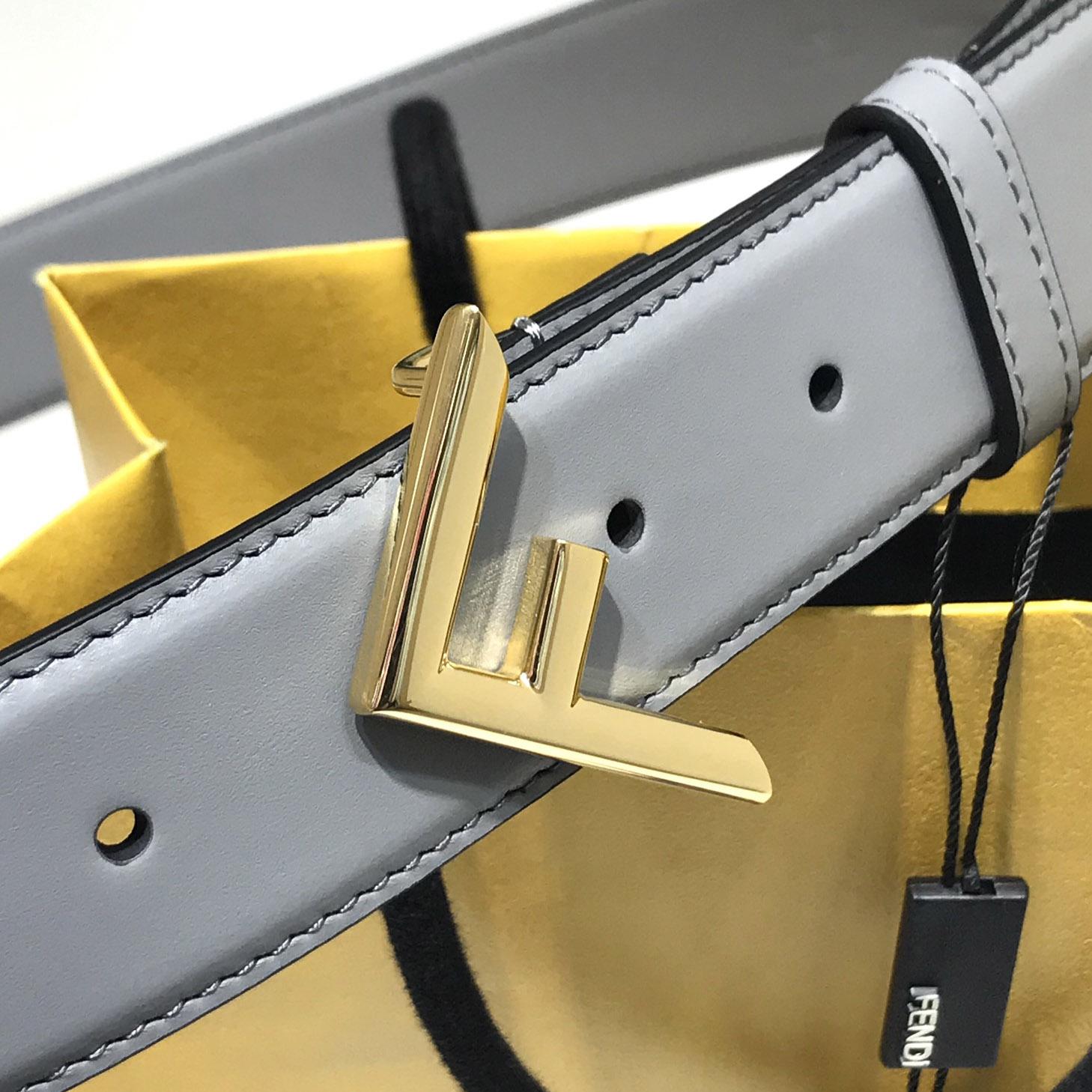 Fendi Pale Gray Leather Belt - EUR FASHION