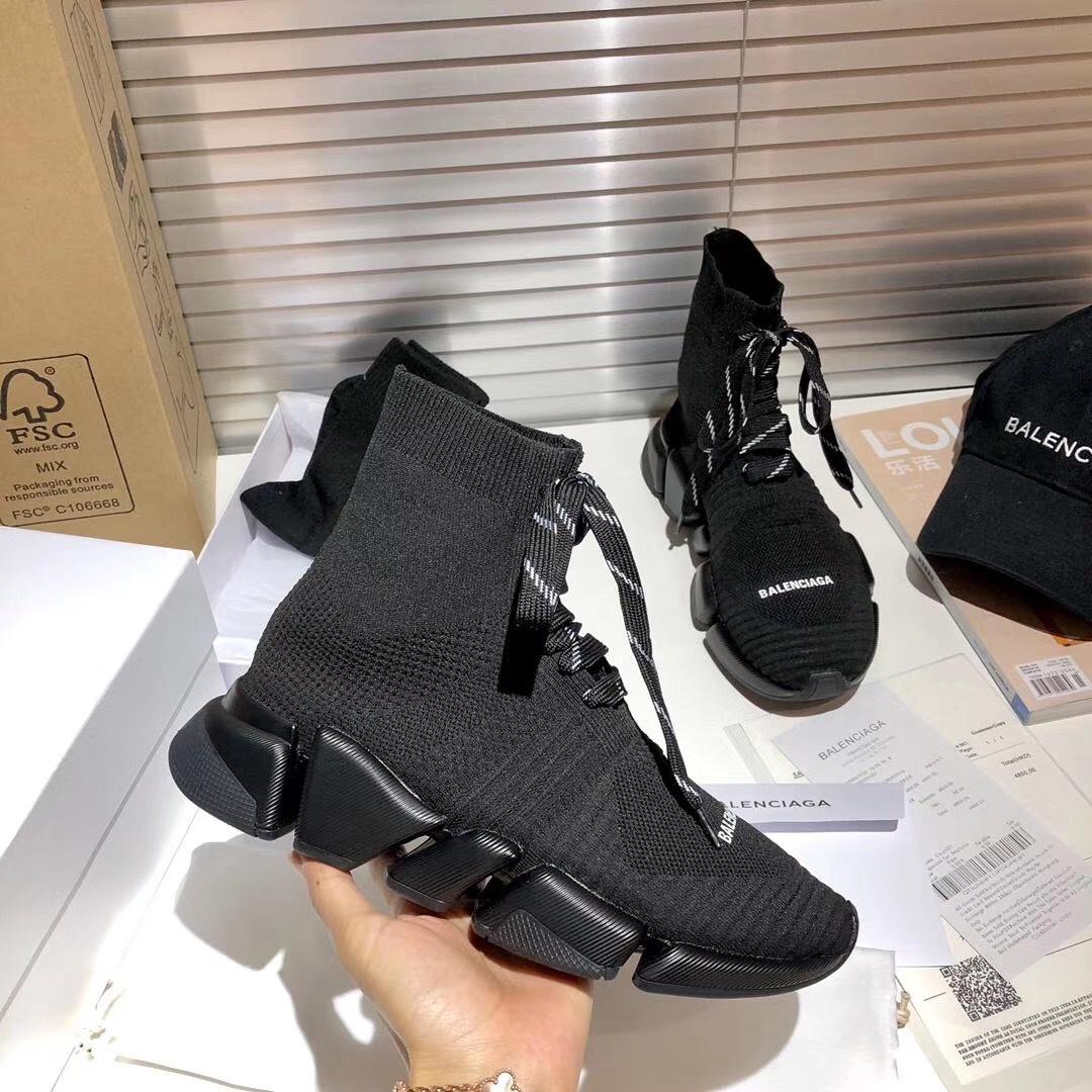 Balenciaga Speed 2.0 Lace-Up Sneaker In Black Recycled Knit - EUR FASHION