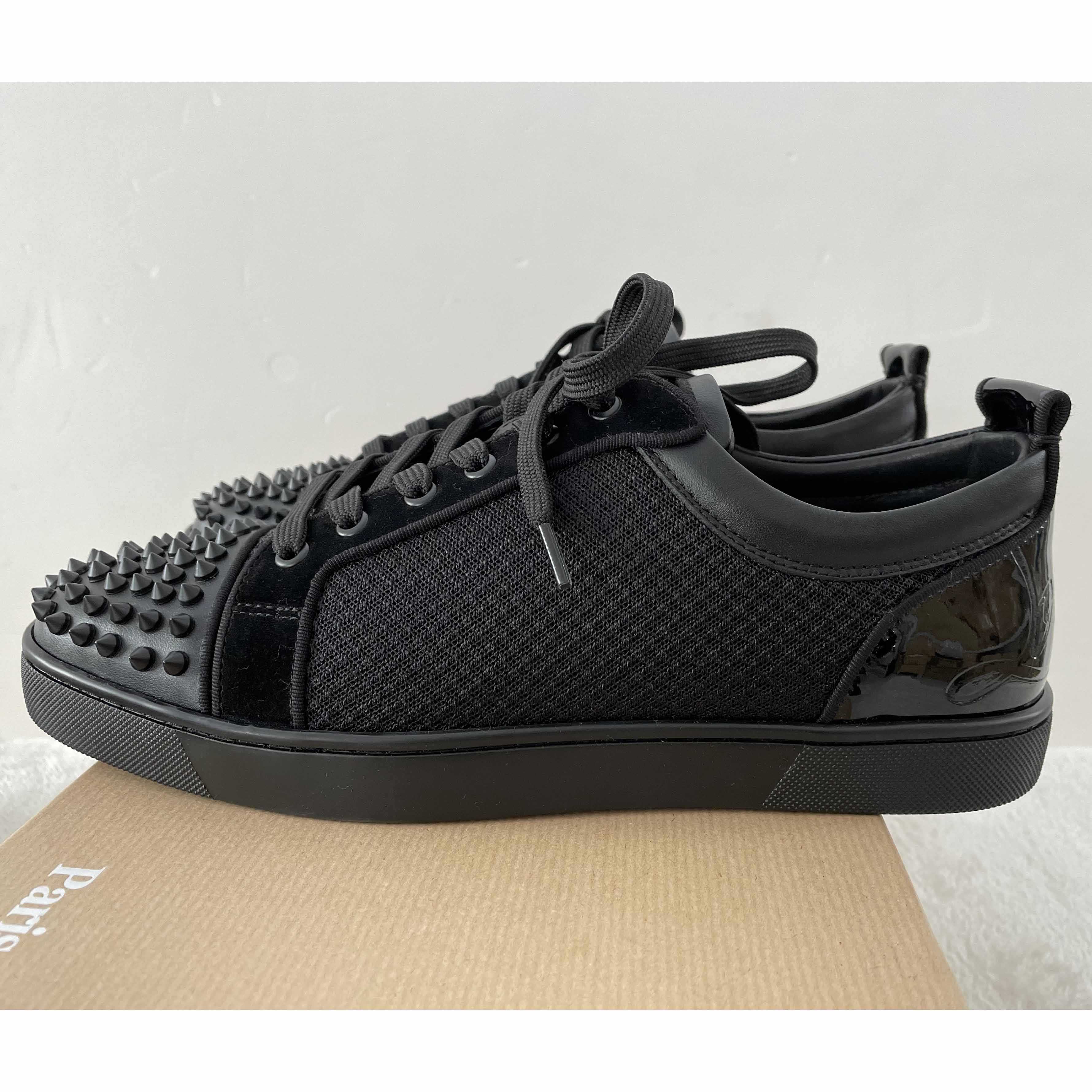 Christian Louboutin Fun Louis Junior Spike-Embellished Leather And Mesh Low-Top Trainers - EUR FASHION