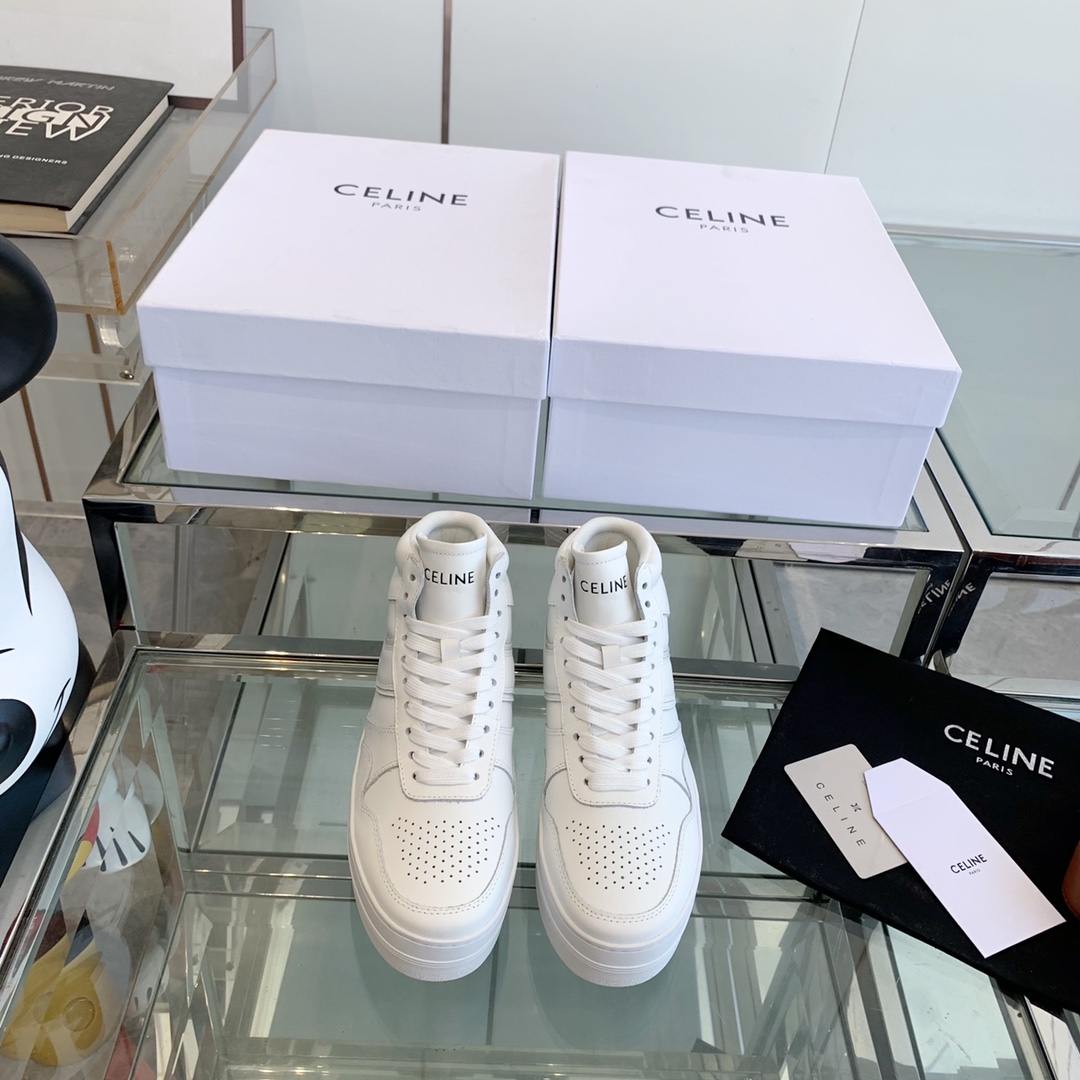 Celine Block Sneakers With Wedge OUtsole In Calfskin Optic White   - EUR FASHION