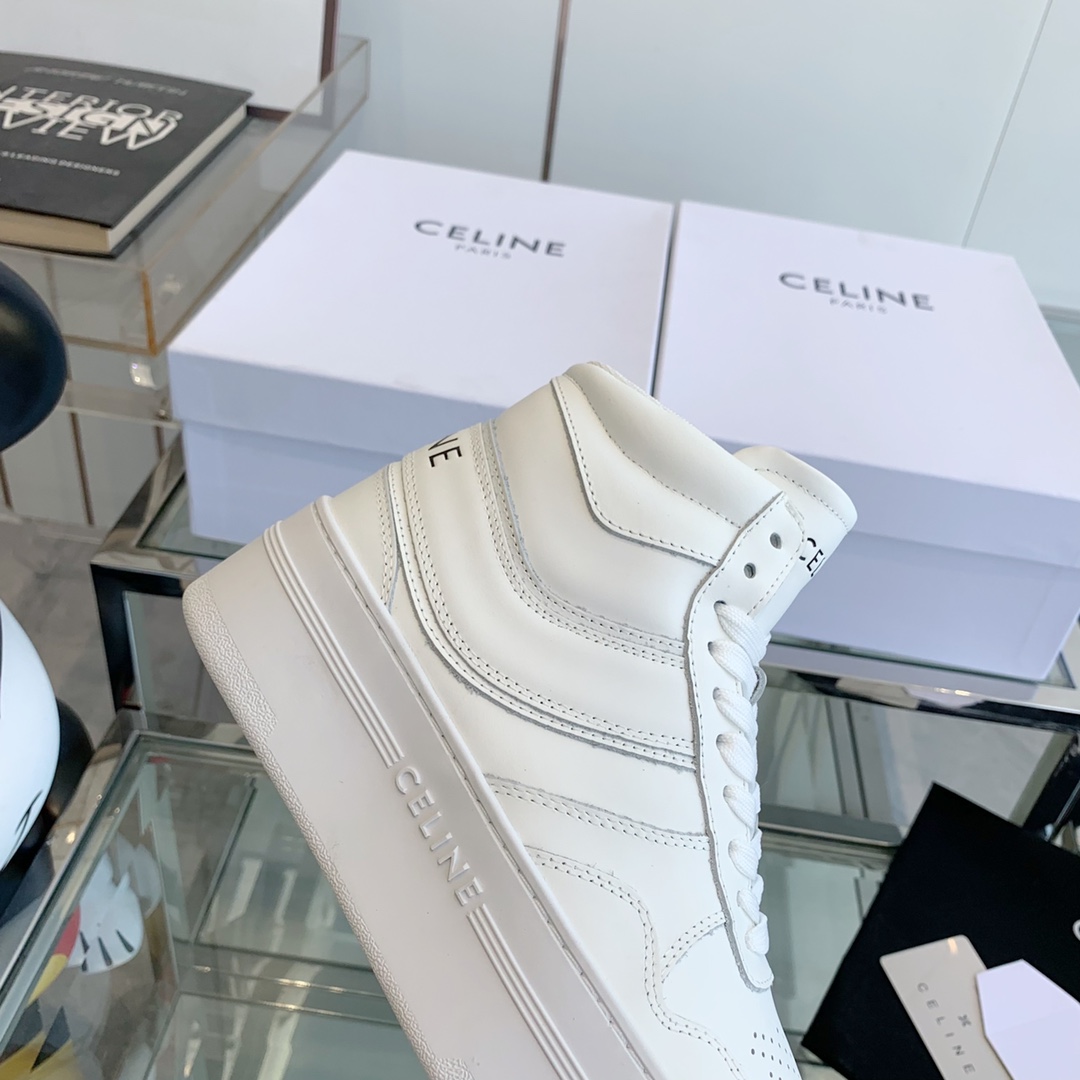 Celine Block Sneakers With Wedge OUtsole In Calfskin Optic White   - EUR FASHION