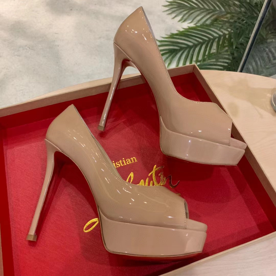 Christian Louboutin Lady Peep Patent Leather Heels - EUR FASHION