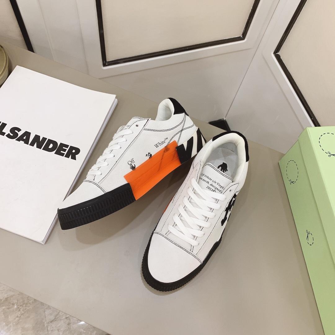 Off White White & Black Canvas Vulcanized Low Sneakers - EUR FASHION