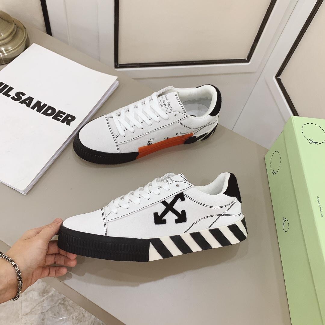 Off White White & Black Canvas Vulcanized Low Sneakers - EUR FASHION