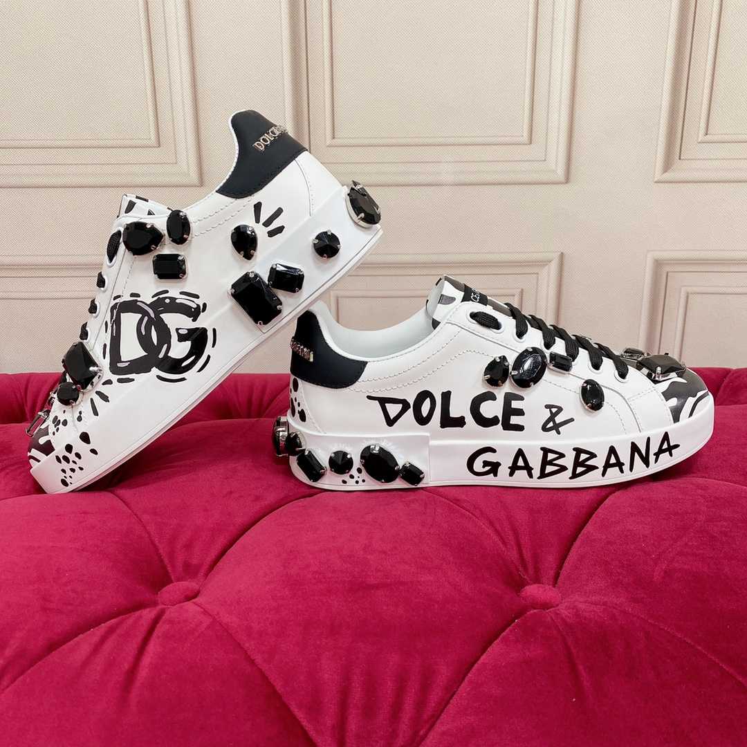 Dolce & Gabbana Calfskin Portofino Sneakers With Embroidery - EUR FASHION