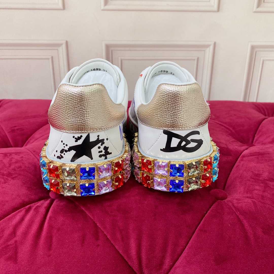 Dolce & Gabbana Calfskin Portofino Sneakers With Embroidery And Lettering - EUR FASHION