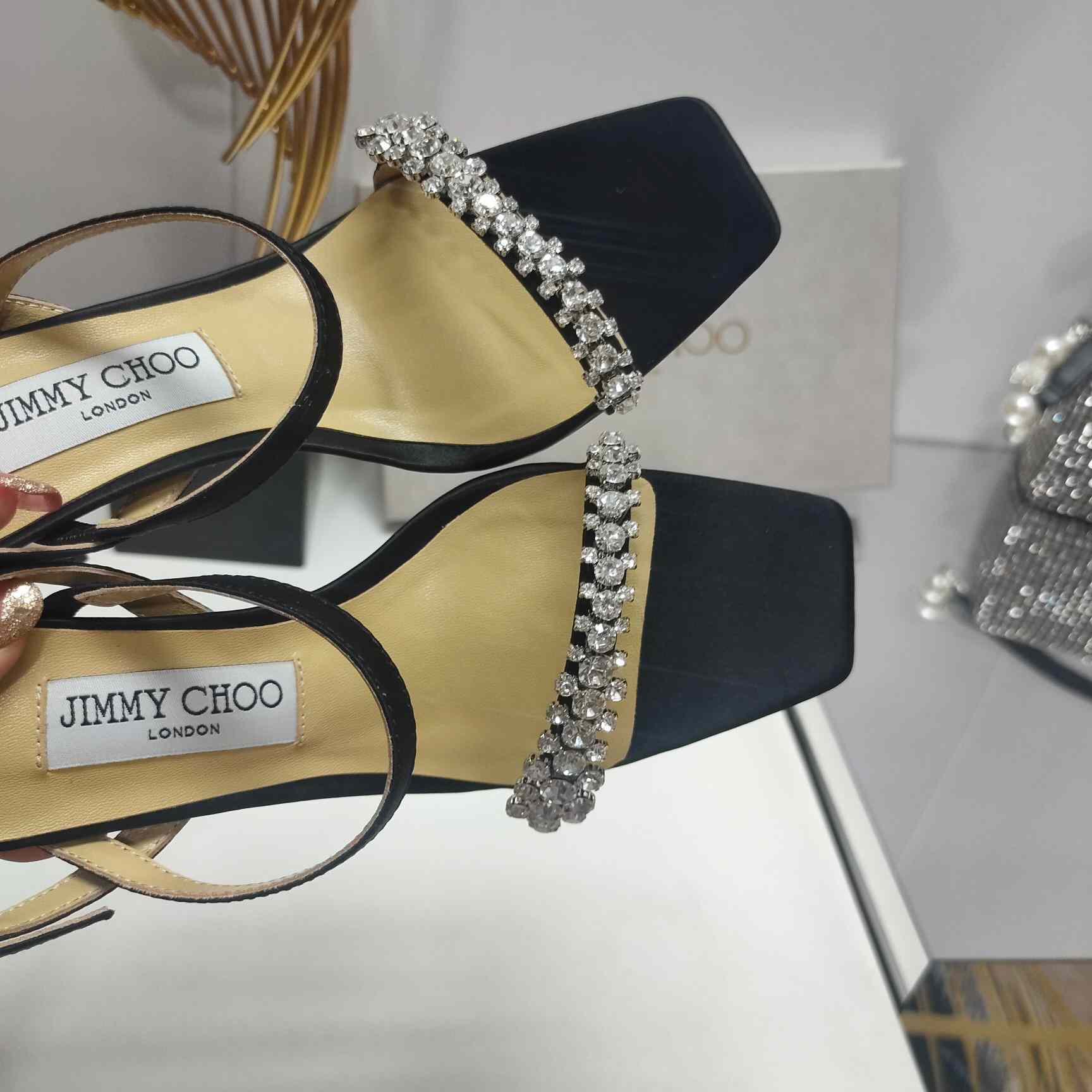 Jimmy Choo Meira 85 Black Suede Sandals With Crystal Embellishment - EUR FASHION