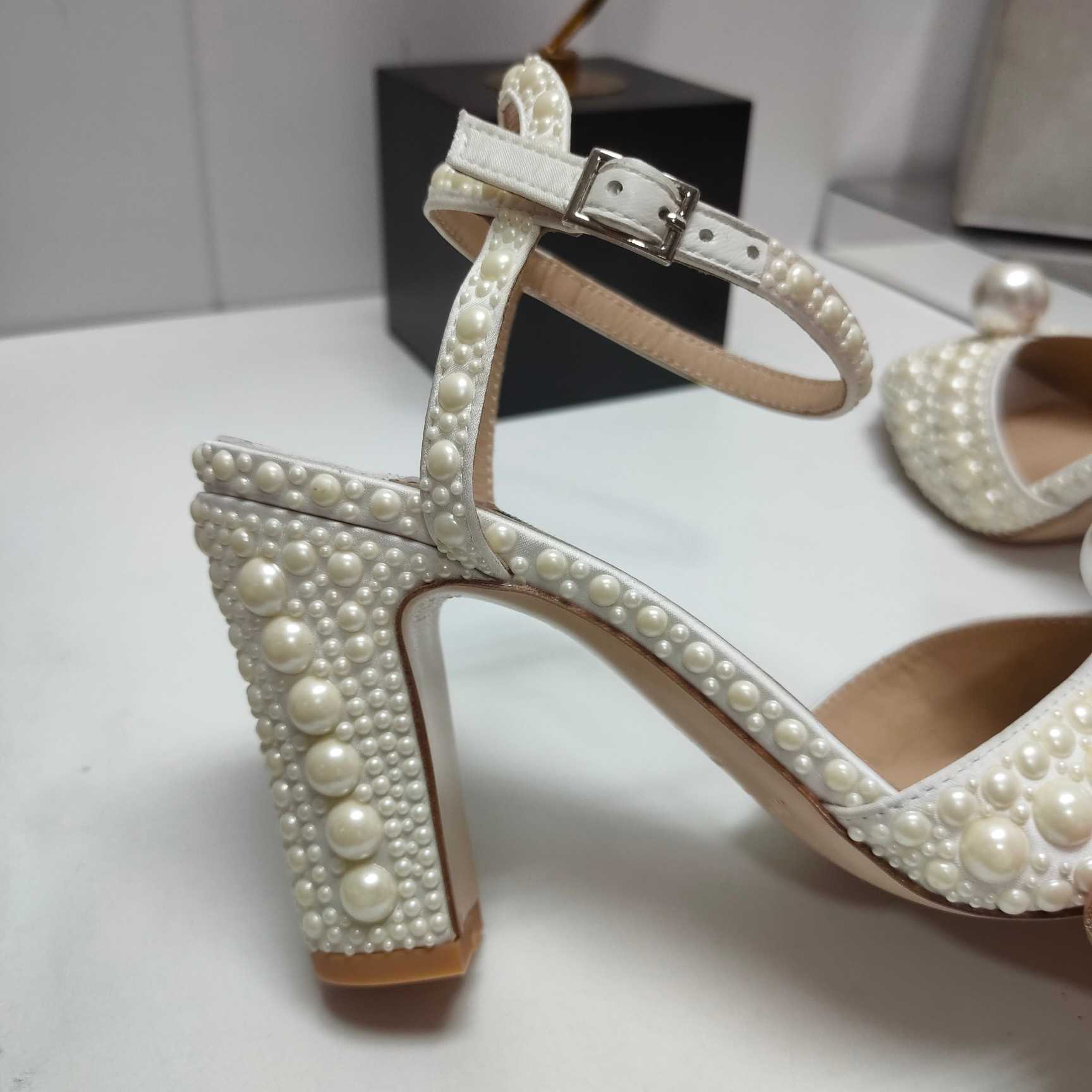 Jimmy Choo Sacaria White Satin Sandals With All-Over Pearl Embellishment - EUR FASHION