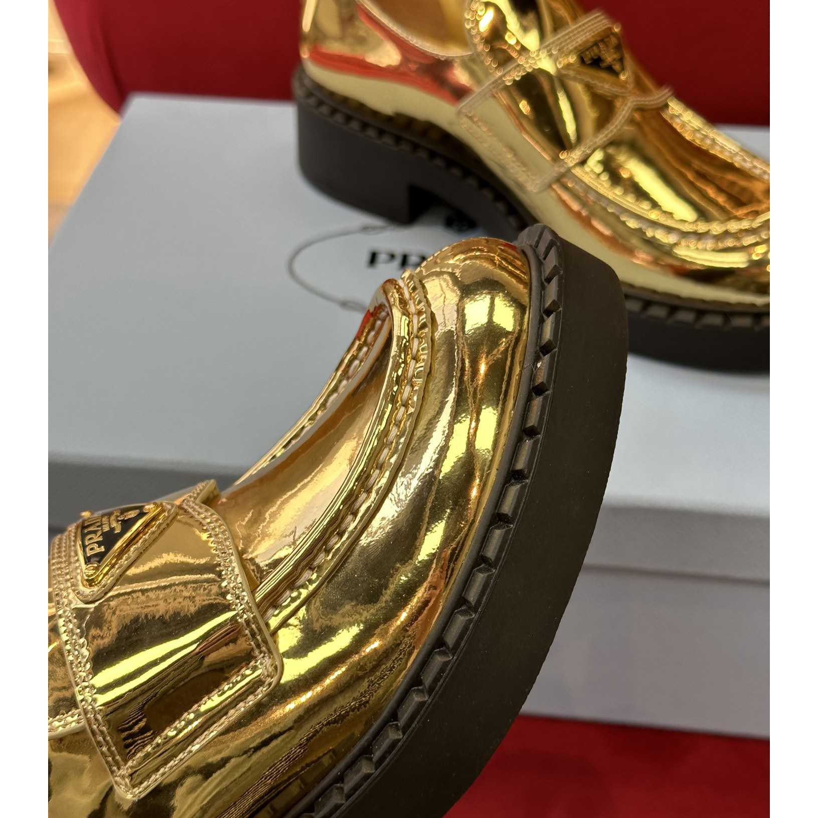 Prada Metallic Leather Loafers - EUR FASHION