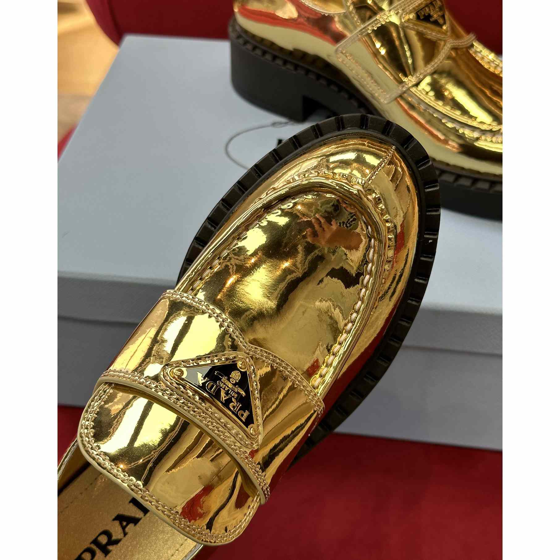 Prada Metallic Leather Loafers - EUR FASHION