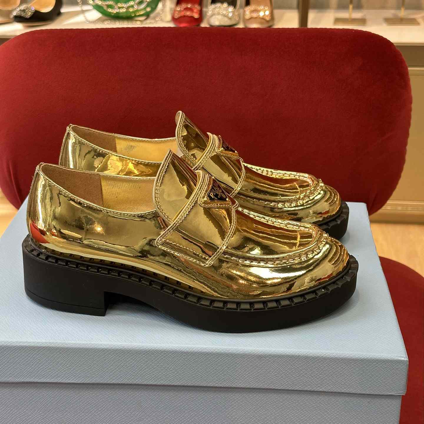 Prada Metallic Leather Loafers - EUR FASHION