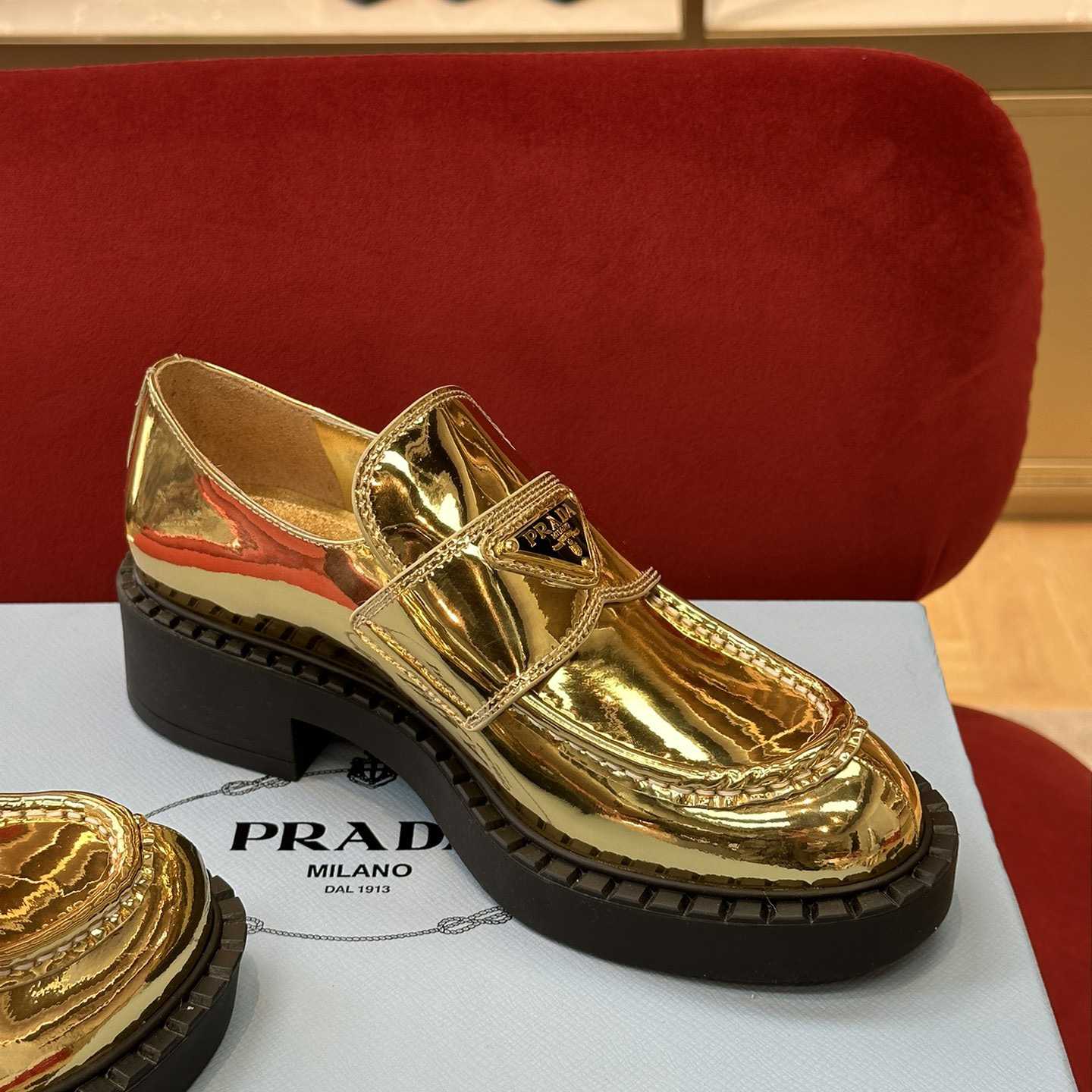 Prada Metallic Leather Loafers - EUR FASHION