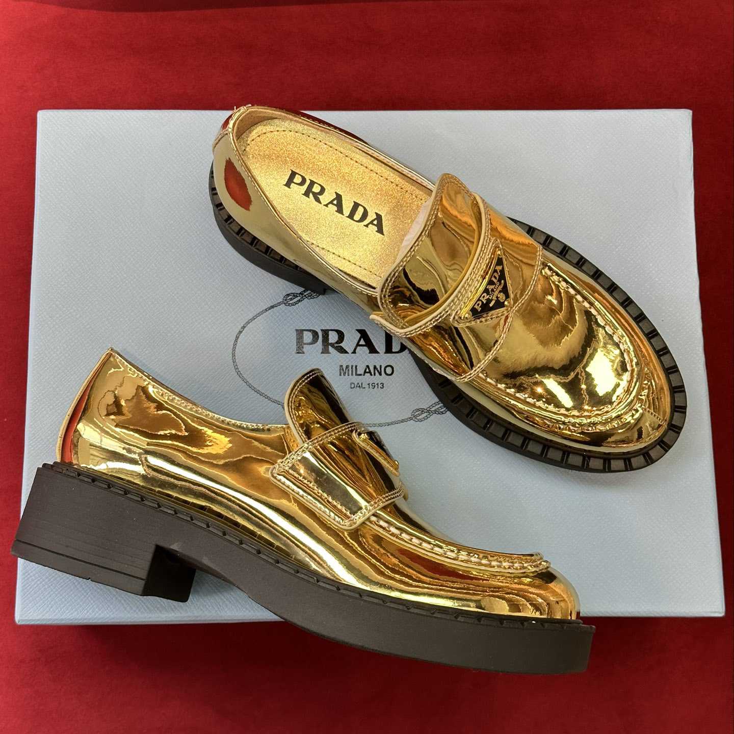 Prada Metallic Leather Loafers - EUR FASHION