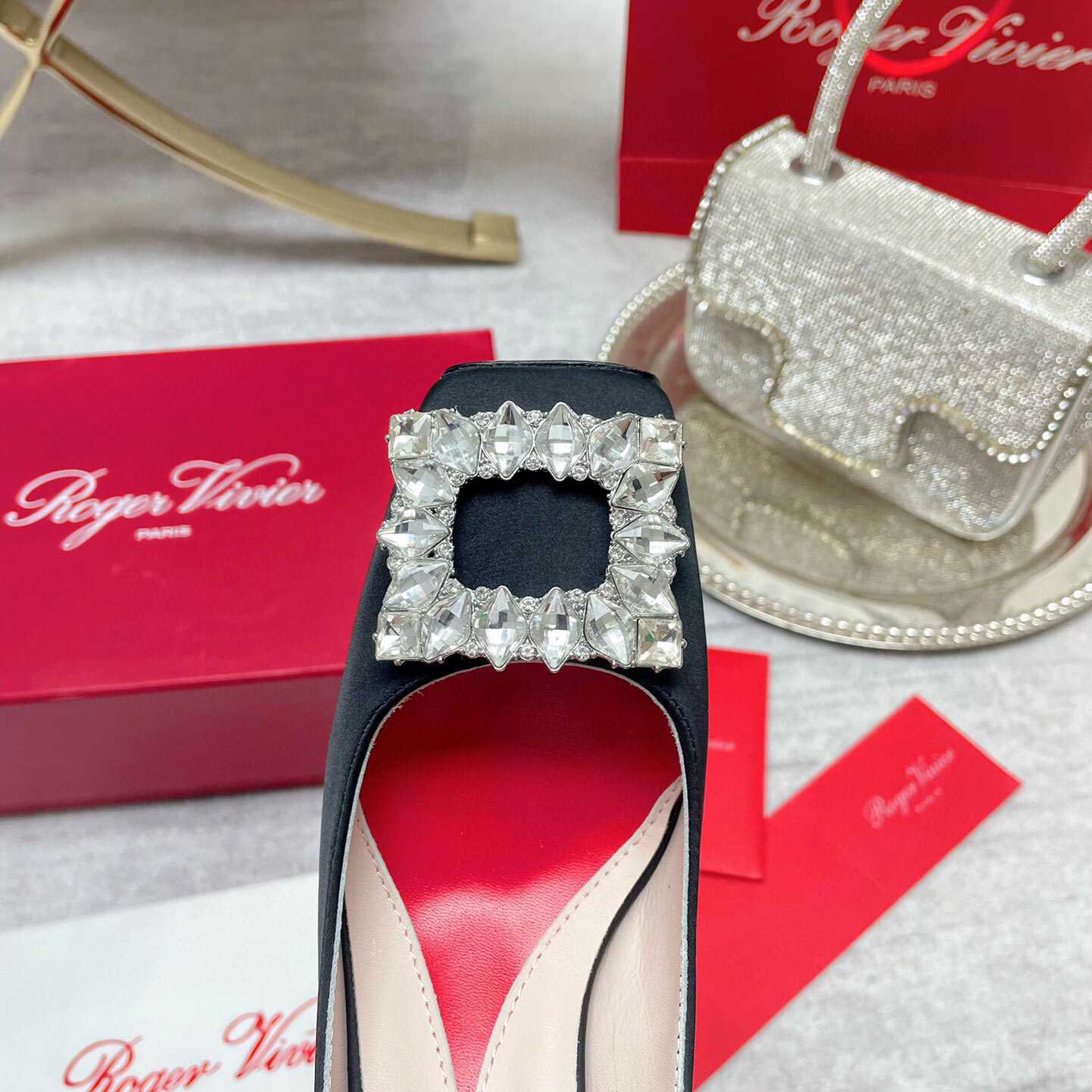 Roger Vivier Jewel Heel Rhinestone Buckle Pumps In Satin - EUR FASHION