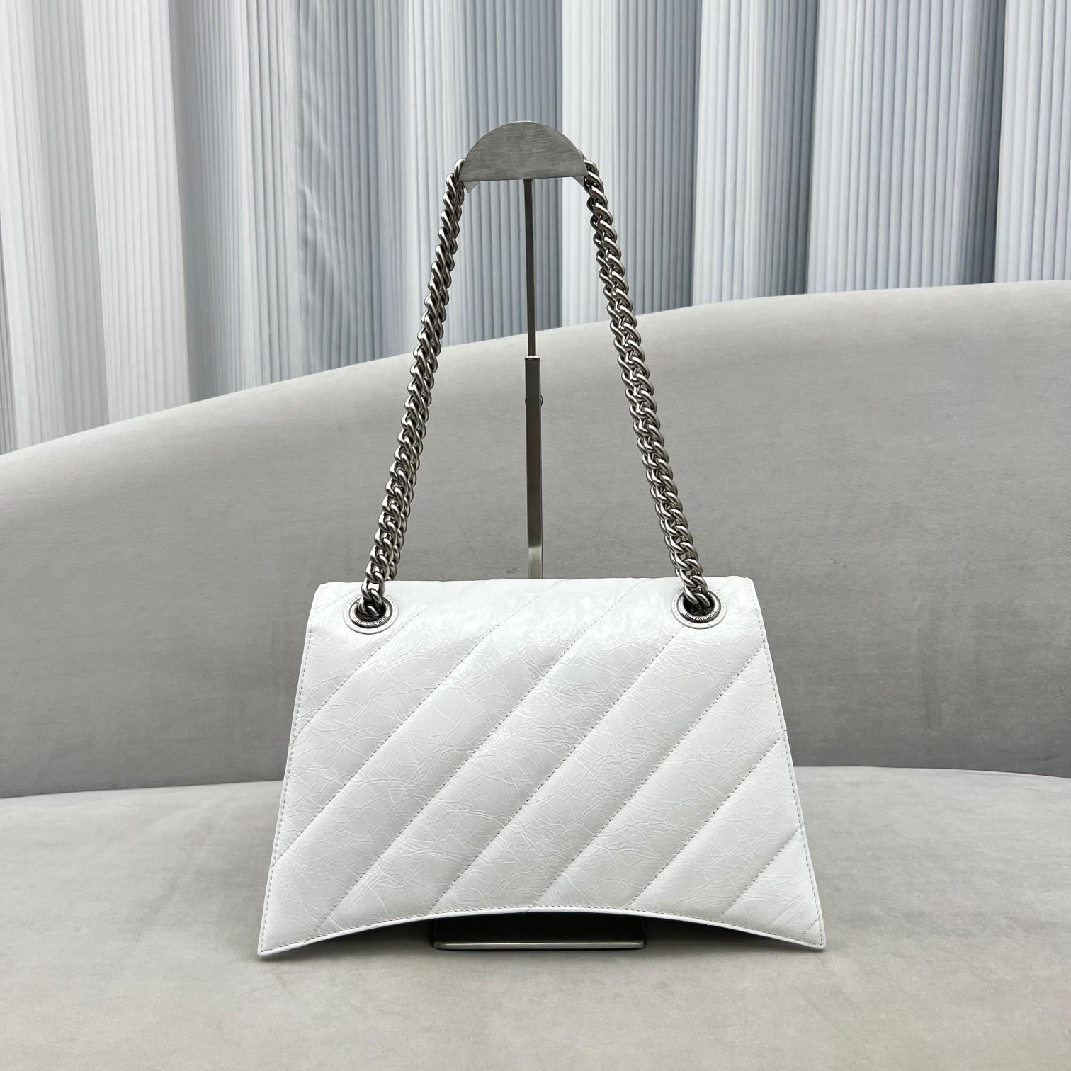 Balenciaga Women's Crush Medium Chain Bag Quilted In Optic White(31-20-12cm) - EUR FASHION