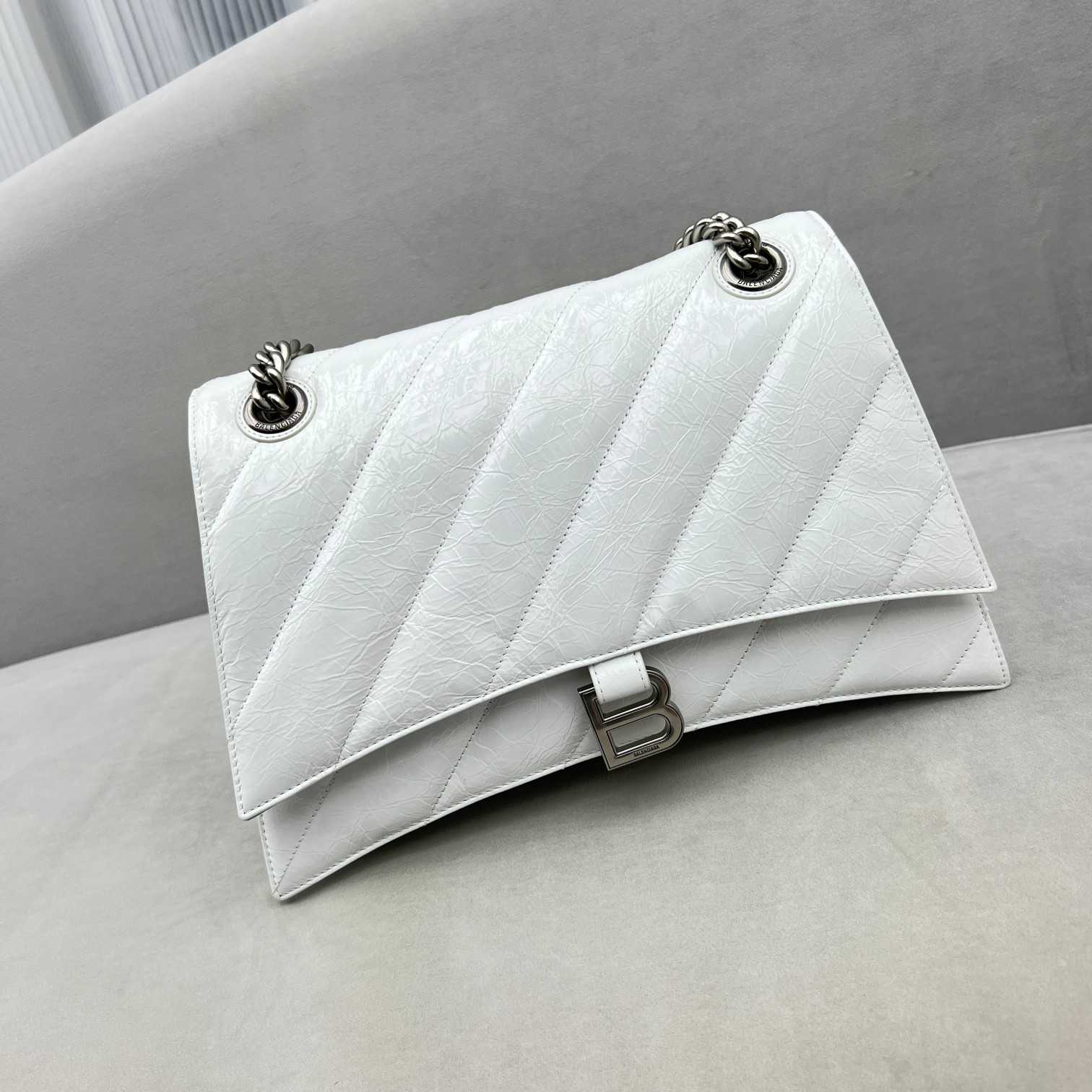 Balenciaga Women's Crush Medium Chain Bag Quilted In Optic White(31-20-12cm) - EUR FASHION