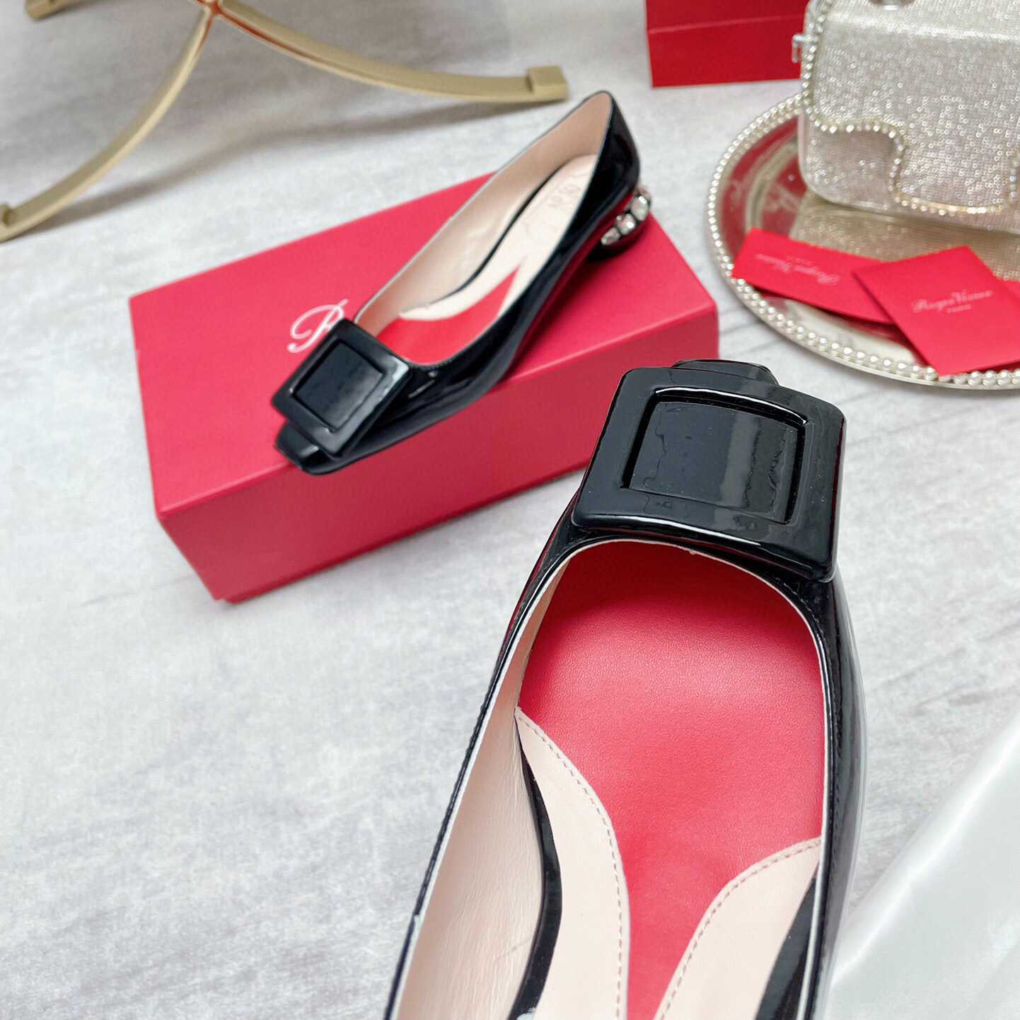 Roger Vivier Strass Heel Covered Buckle Ballerinas In Patent Leather - EUR FASHION