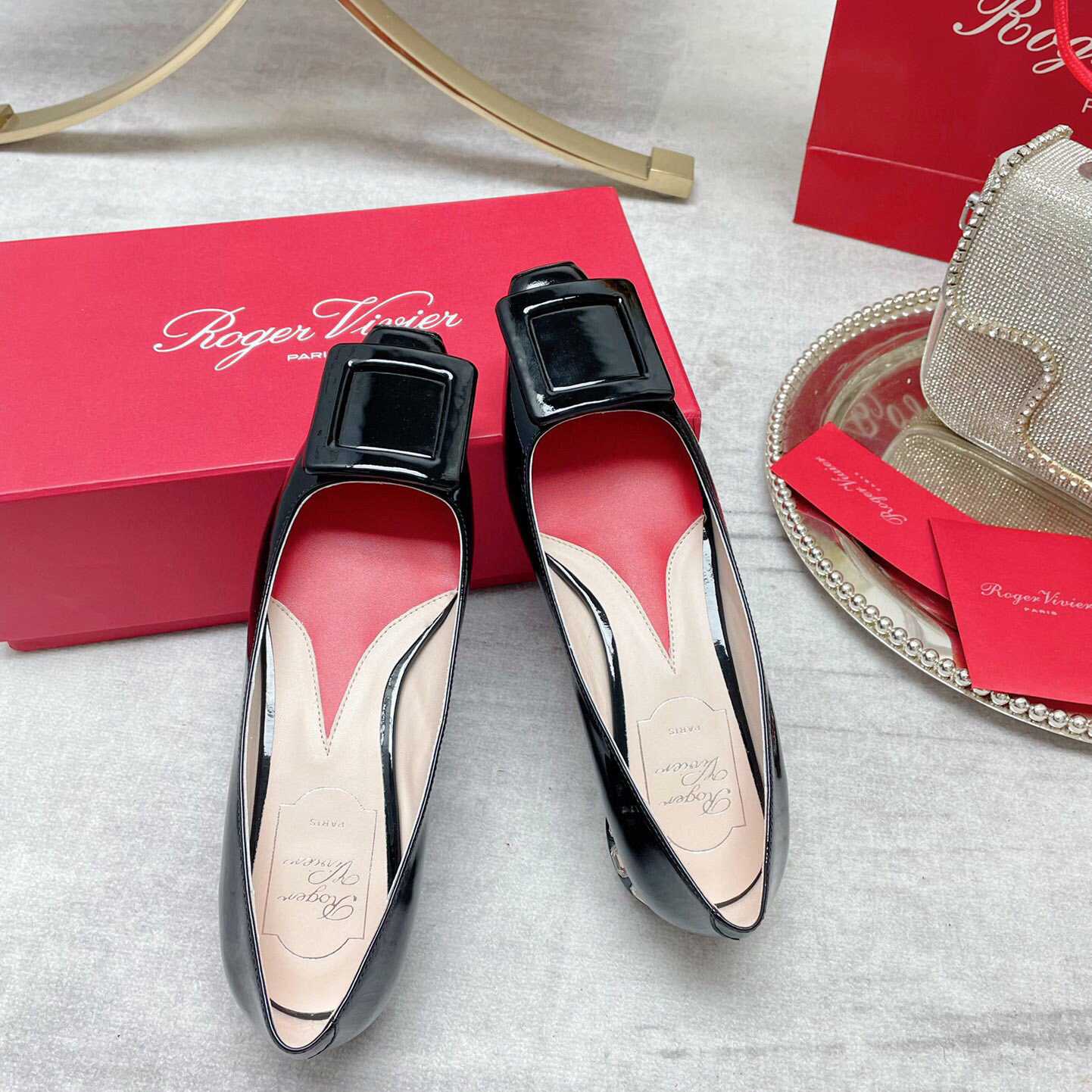 Roger Vivier Strass Heel Covered Buckle Ballerinas In Patent Leather - EUR FASHION