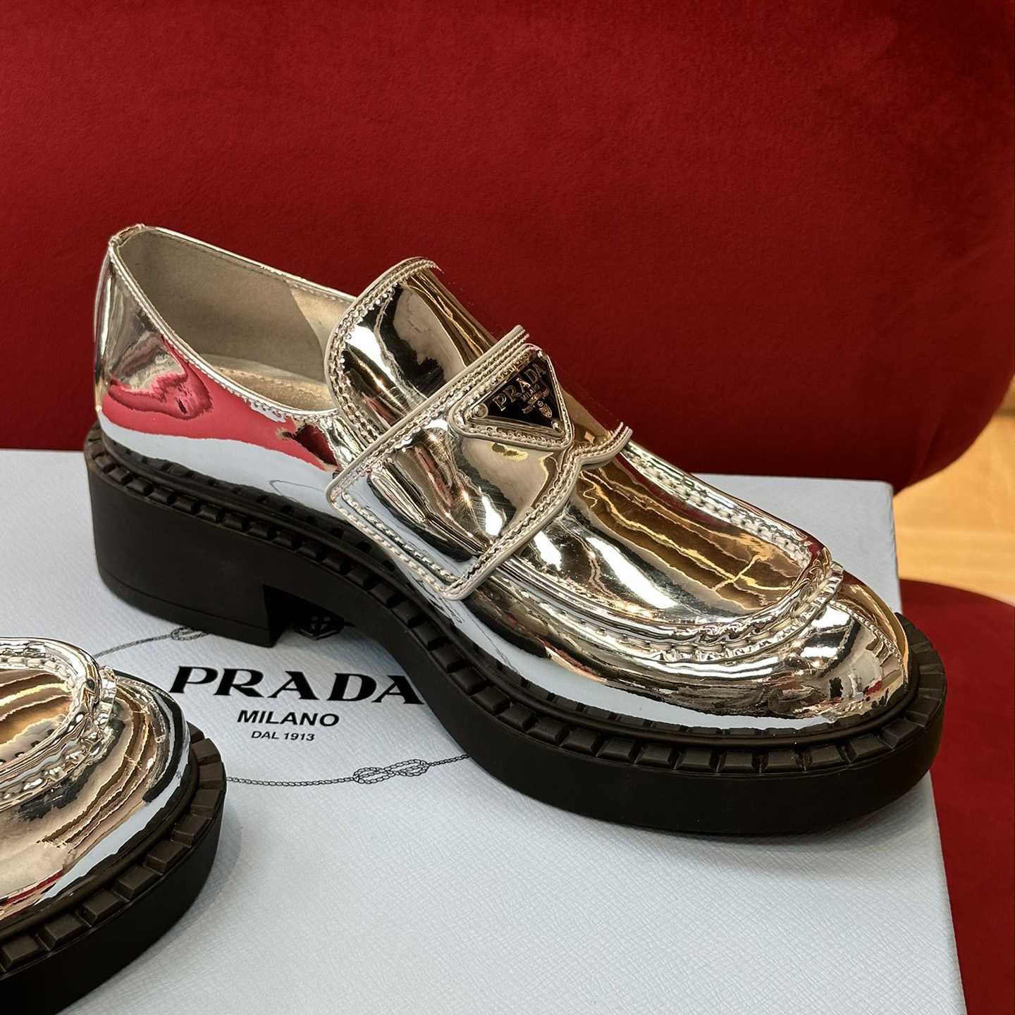 Prada Metallic Leather Loafers - EUR FASHION