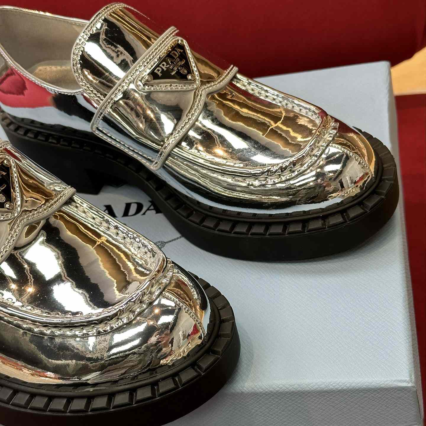 Prada Metallic Leather Loafers - EUR FASHION