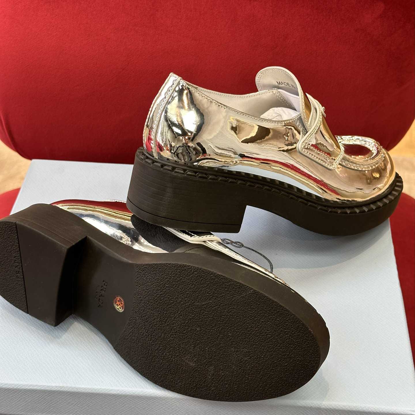 Prada Metallic Leather Loafers - EUR FASHION