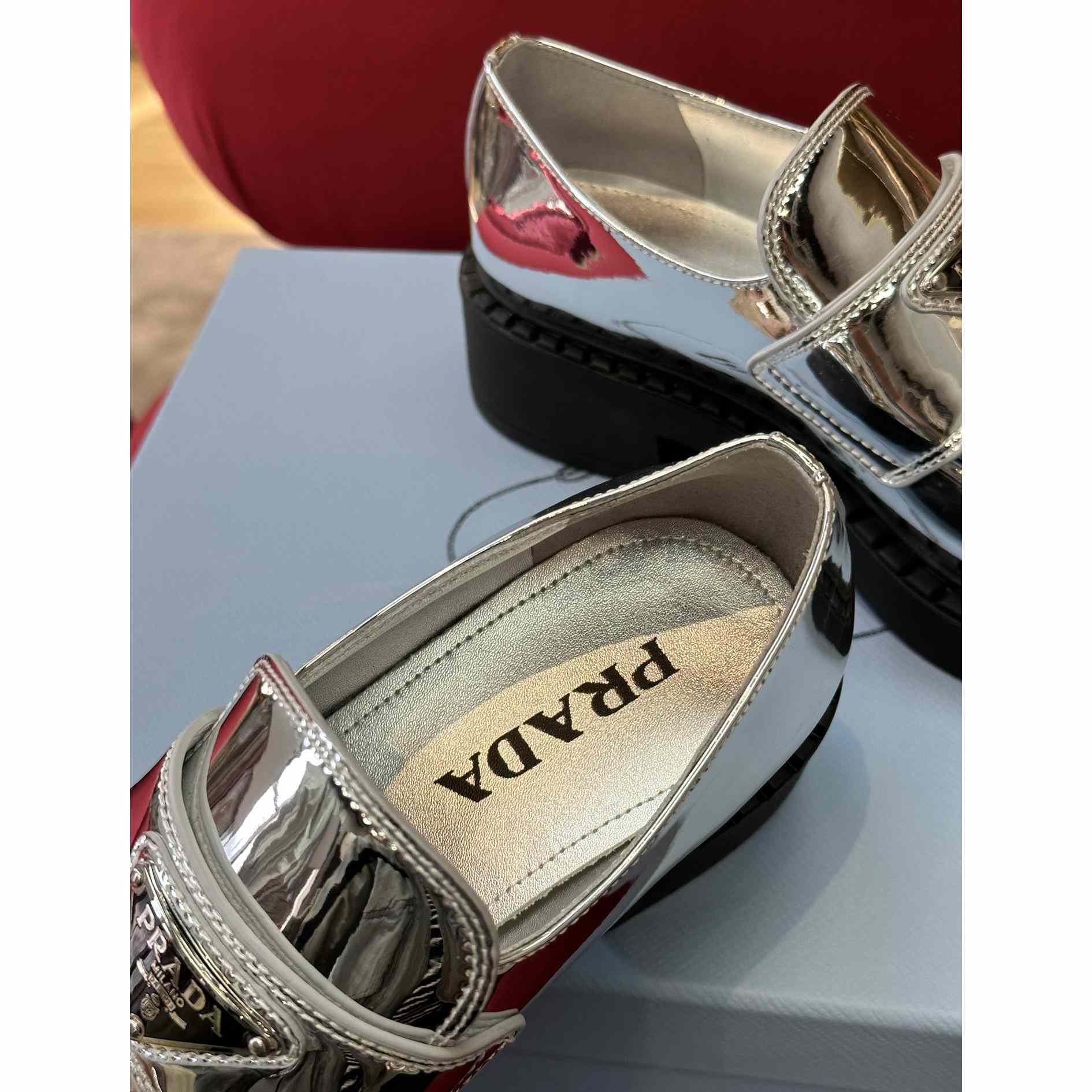 Prada Metallic Leather Loafers - EUR FASHION