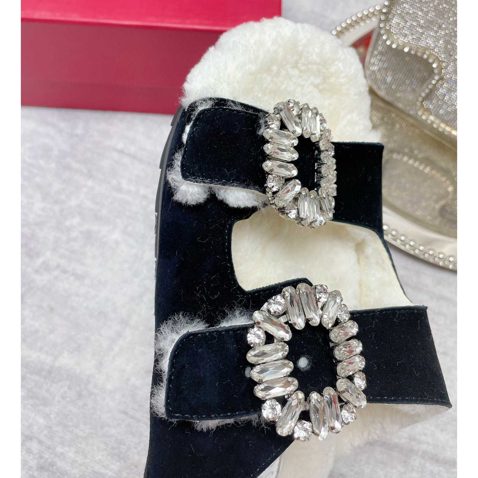 Roger Vivier Slidy Viv' Fur Strass Buckle Mules In Suede - EUR FASHION