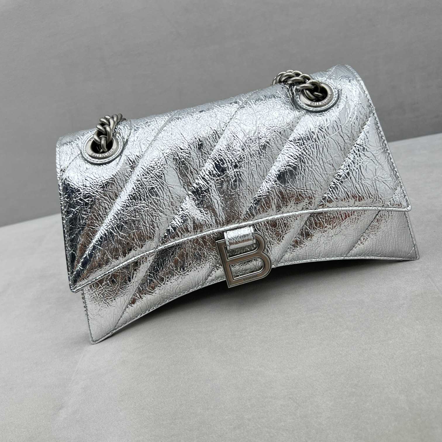 Balenciaga Women's Crush Small Chain Bag Metallized Quilted In Silver (25-15-9.5cm) - EUR FASHION