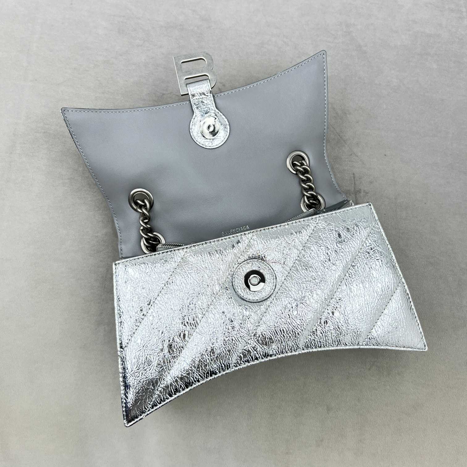 Balenciaga Women's Crush Small Chain Bag Metallized Quilted In Silver (25-15-9.5cm) - EUR FASHION