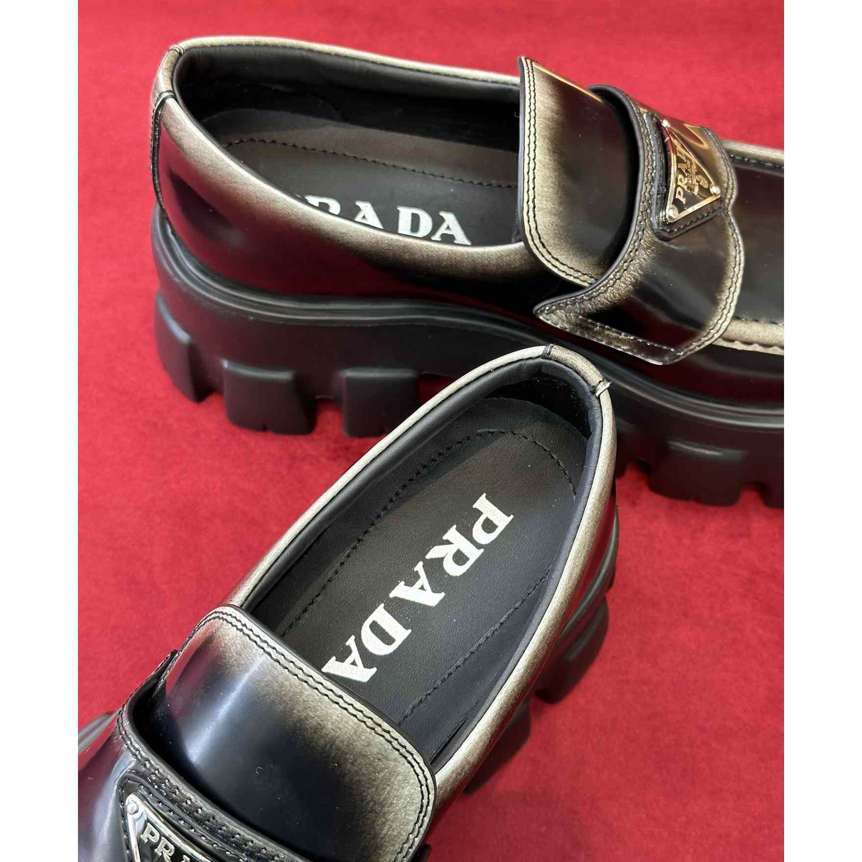 Prada Brushed Leather Monolith Loafers - EUR FASHION