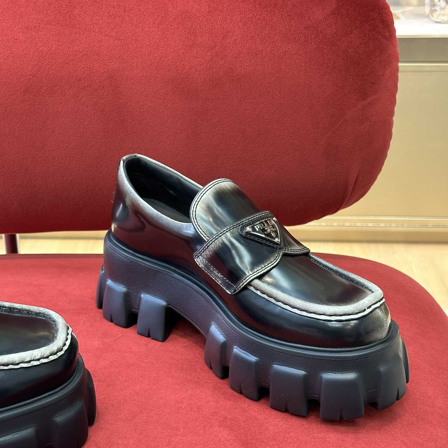 Prada Brushed Leather Monolith Loafers - EUR FASHION