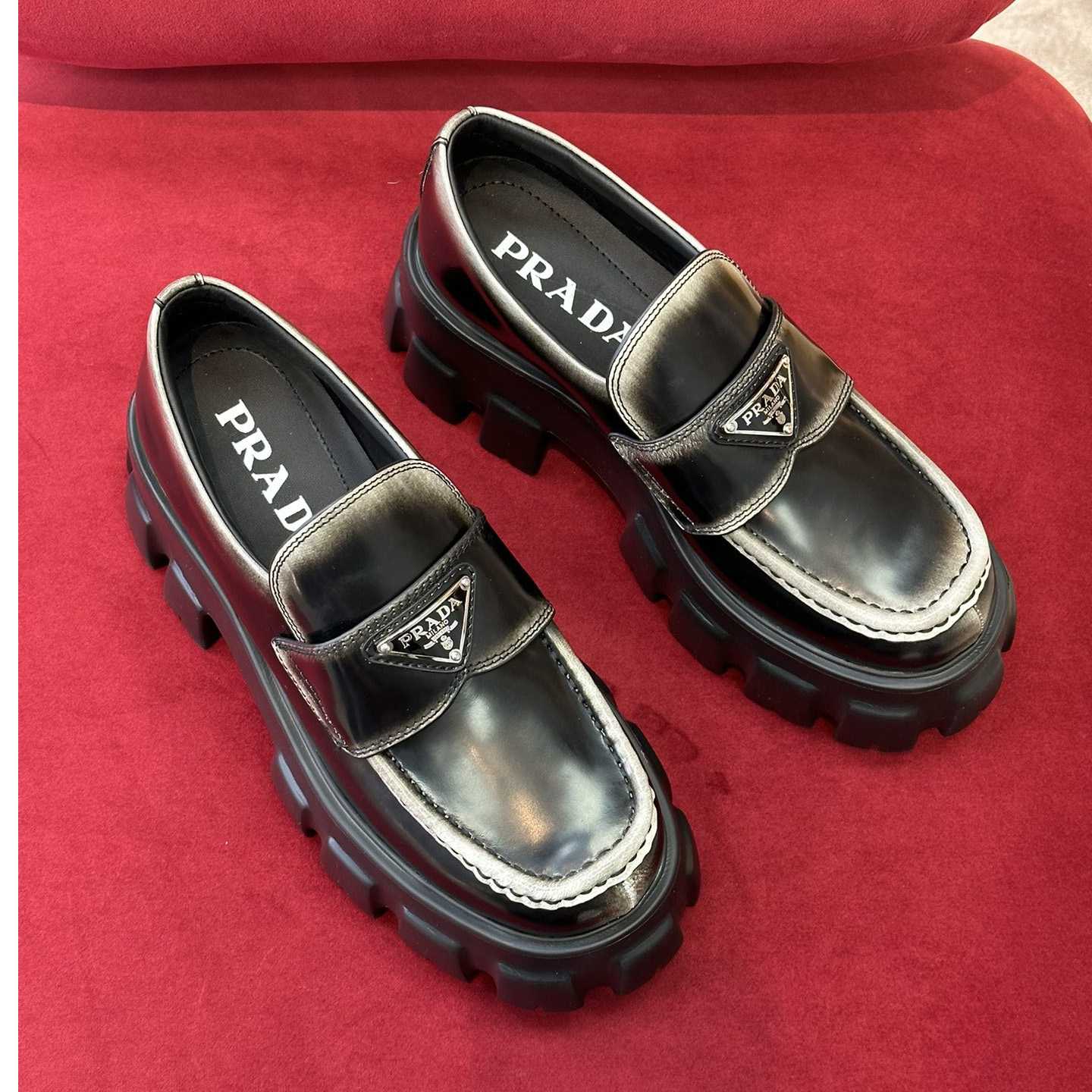 Prada Brushed Leather Monolith Loafers - EUR FASHION