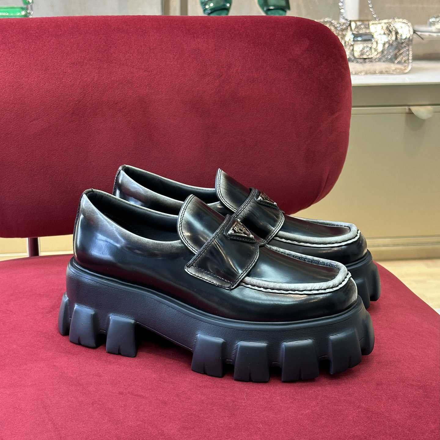 Prada Brushed Leather Monolith Loafers - EUR FASHION