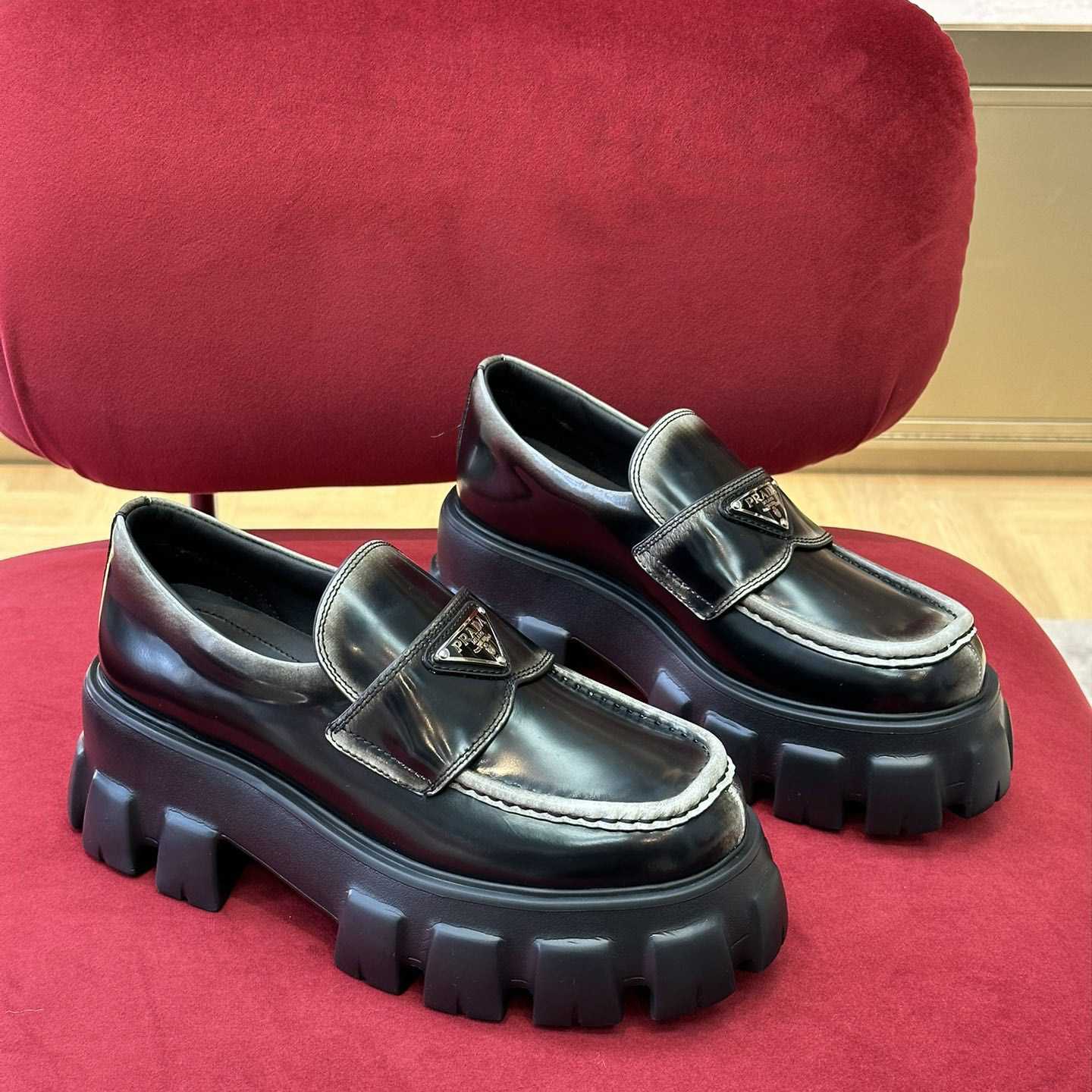 Prada Brushed Leather Monolith Loafers - EUR FASHION