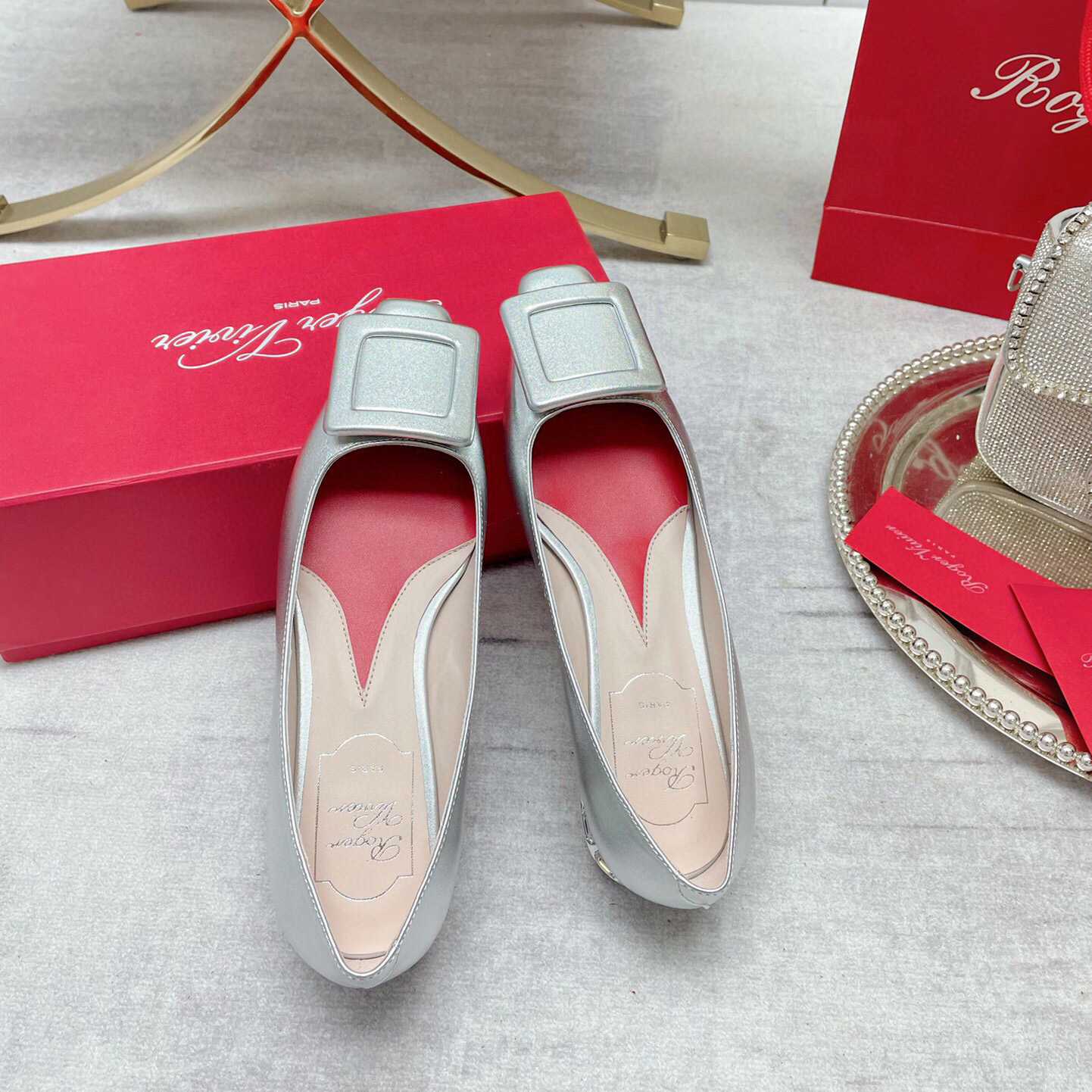 Roger Vivier Strass Heel Covered Buckle Ballerinas In Nappa Leather - EUR FASHION