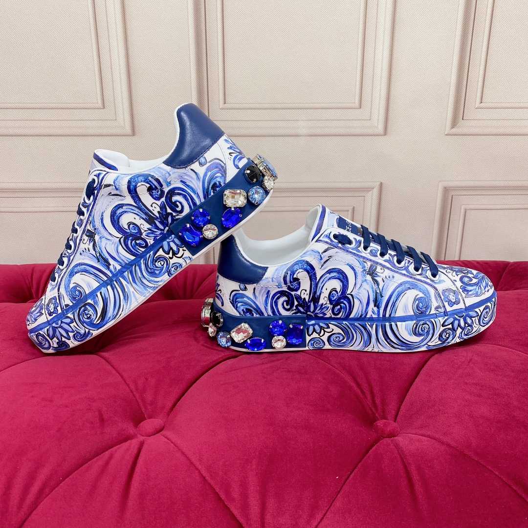 Dolce & Gabbana Majolica-Print Calfskin Portofino Sneakers - EUR FASHION