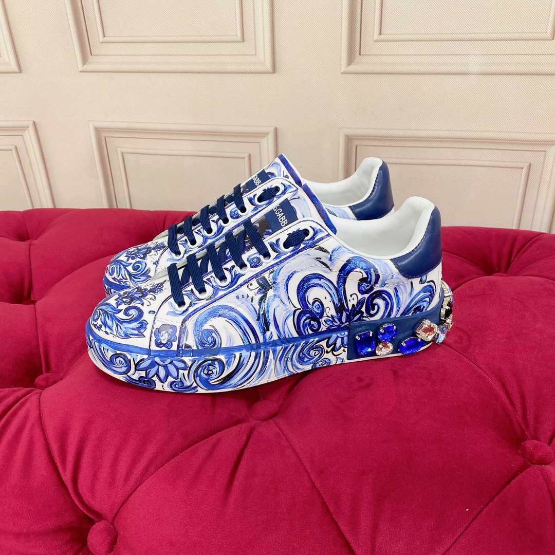 Dolce & Gabbana Majolica-Print Calfskin Portofino Sneakers - EUR FASHION