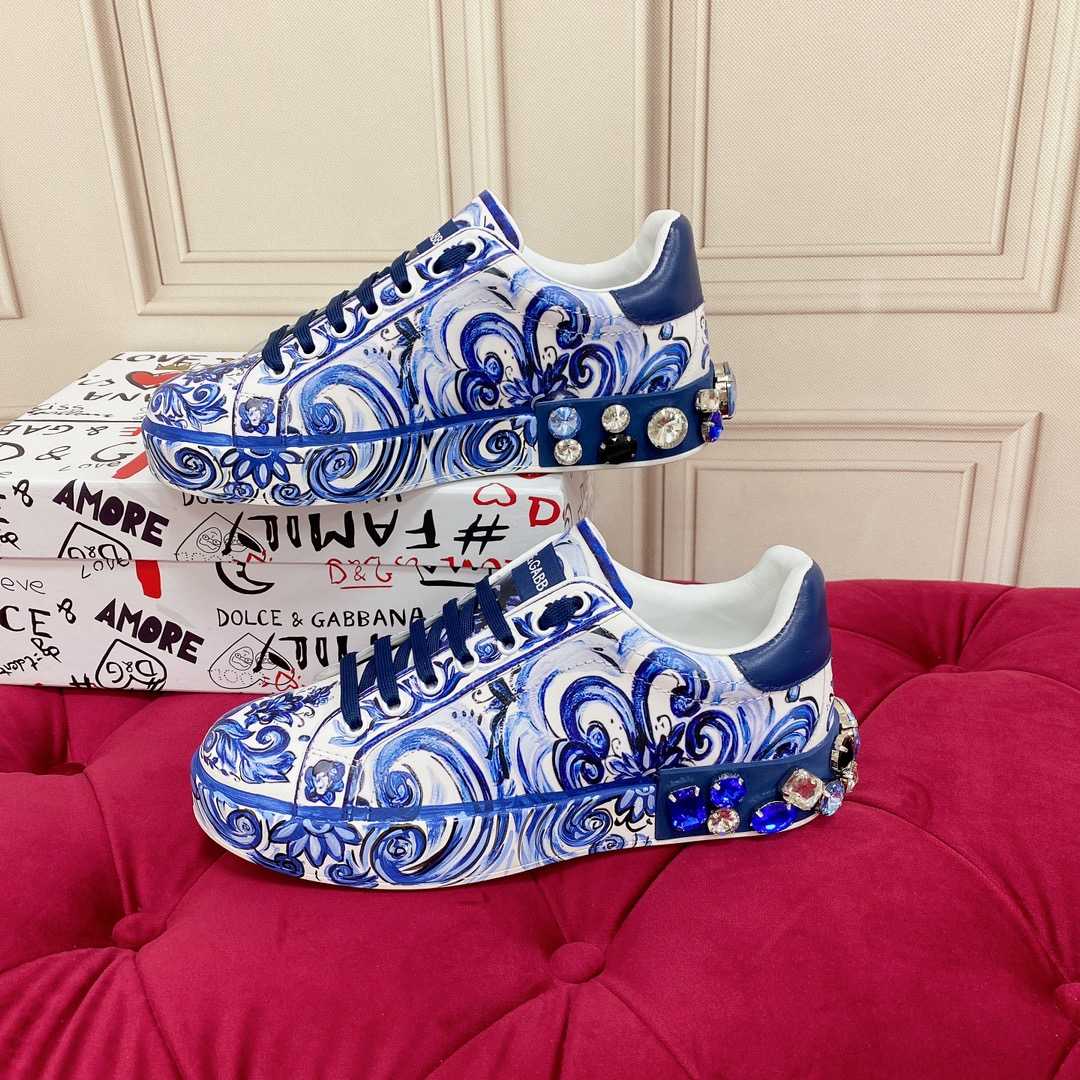 Dolce & Gabbana Majolica-Print Calfskin Portofino Sneakers - EUR FASHION