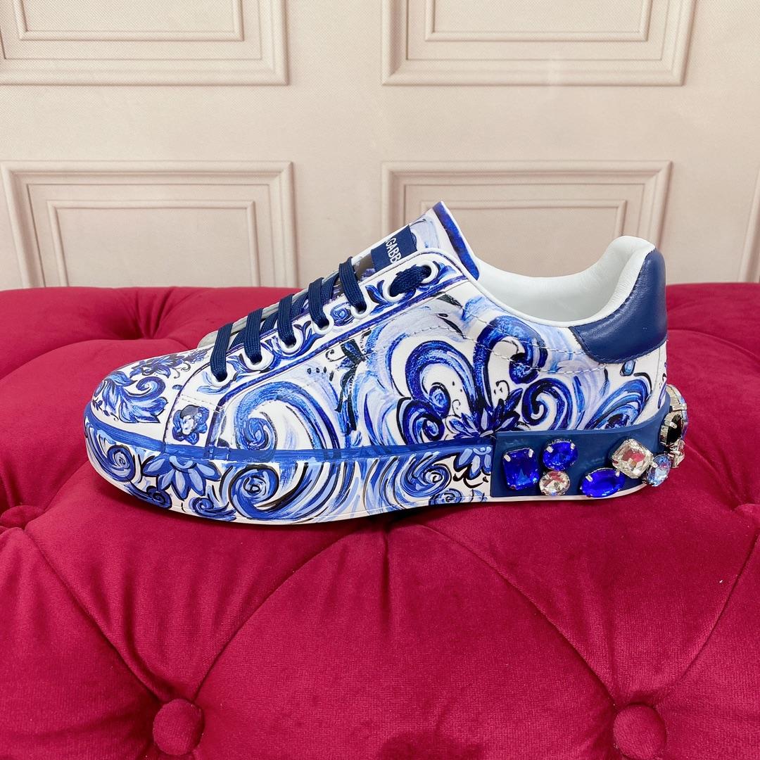 Dolce & Gabbana Majolica-Print Calfskin Portofino Sneakers - EUR FASHION