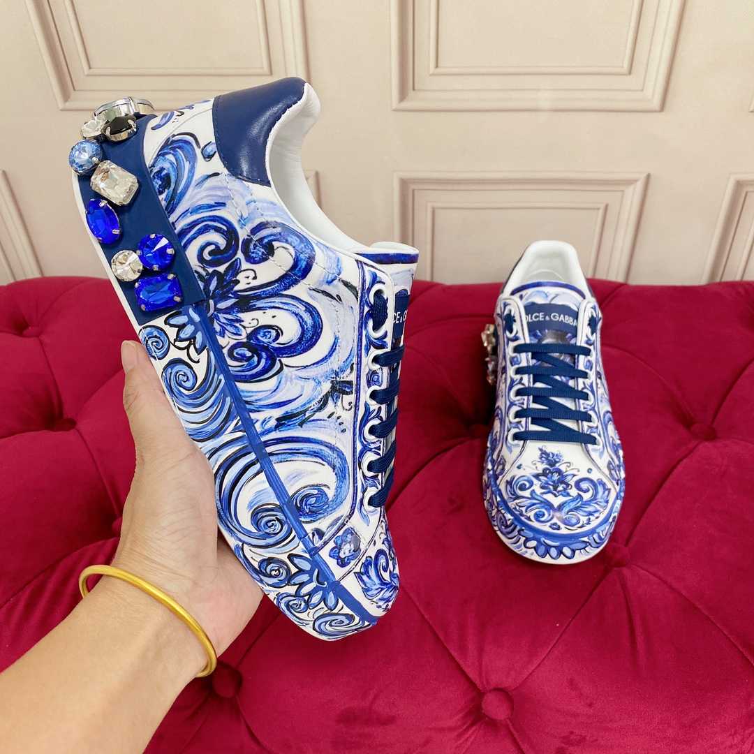 Dolce & Gabbana Majolica-Print Calfskin Portofino Sneakers - EUR FASHION