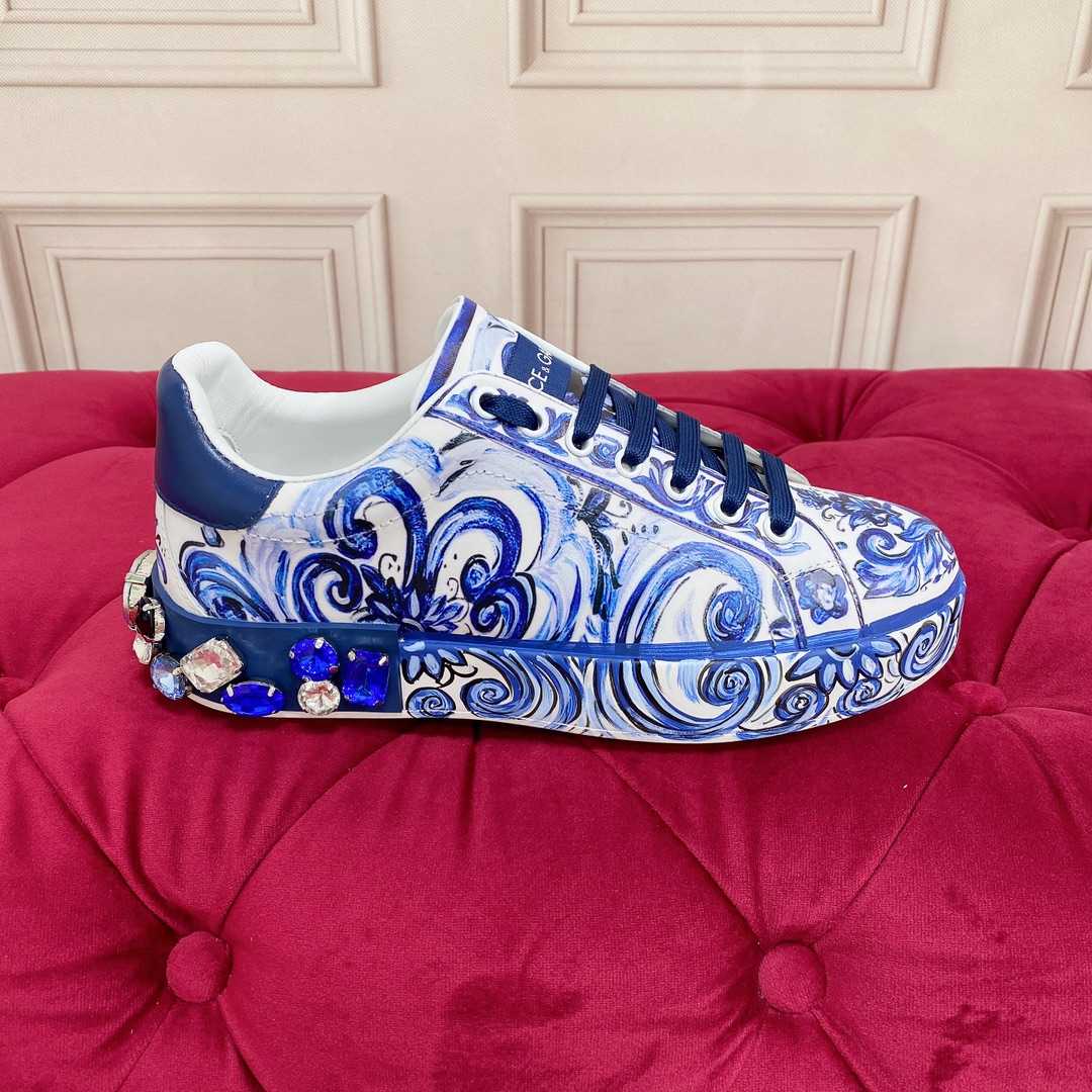 Dolce & Gabbana Majolica-Print Calfskin Portofino Sneakers - EUR FASHION